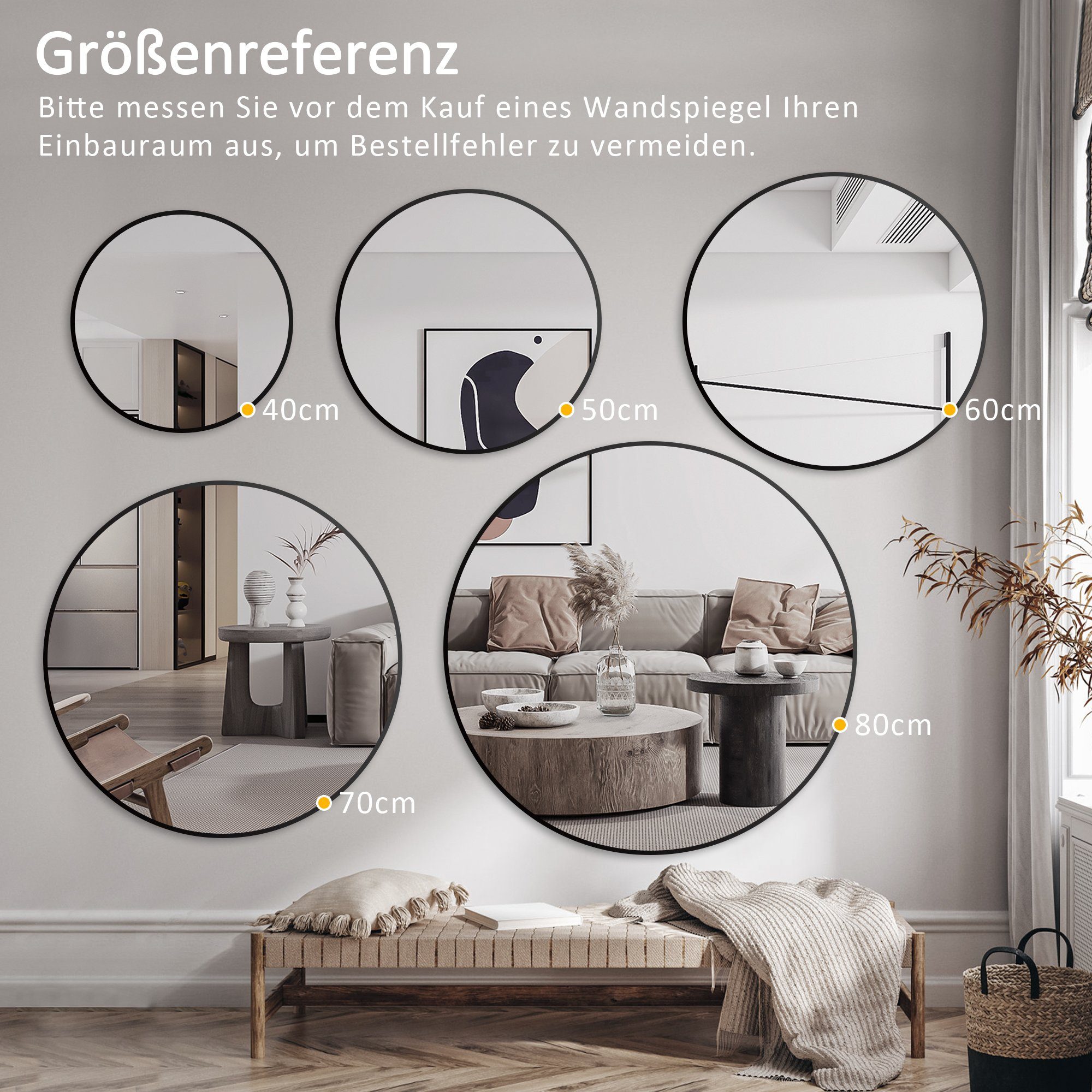 WDWRITTI Badspiegel Rund Ø80/70/60/50/40cm mit Licht günstig online kaufen