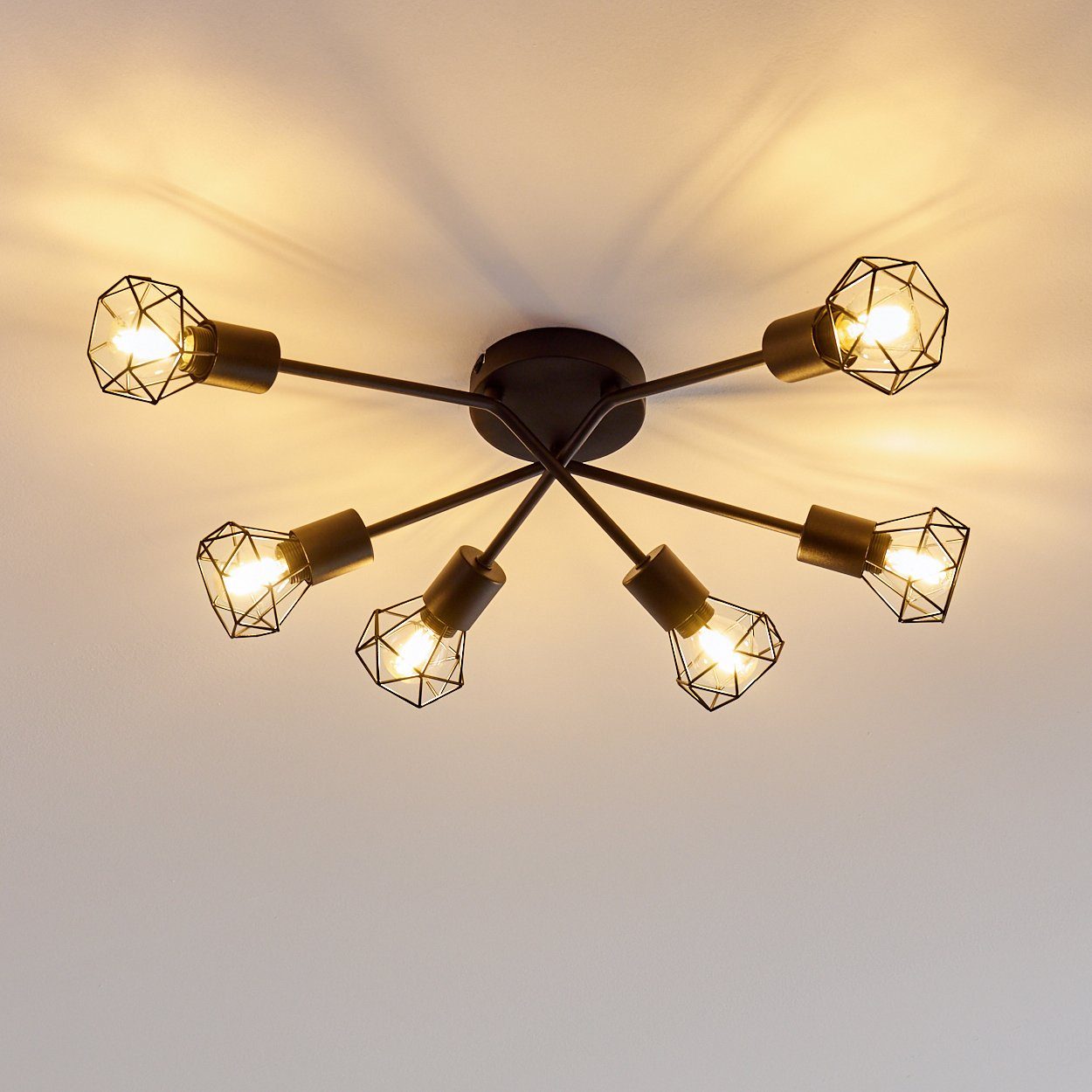 hofstein Deckenleuchte »Borio« Deckenlampe aus Metall in Schwarz, ohne Leuchtmittel, E14, Spot in Gitter-Optik und Lichteffekt an der Decke