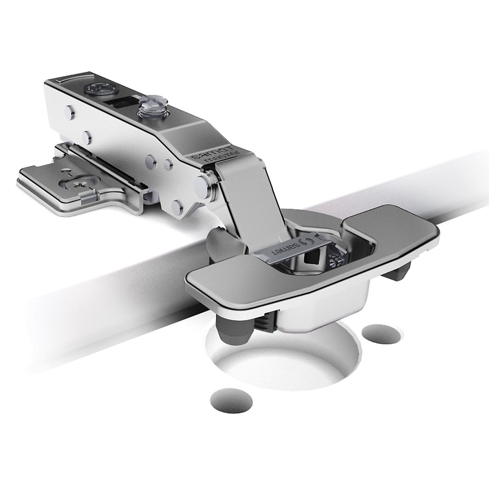 SO-TECH® Möbelbeschlag Topfband Master T45 inkl. Kreuzplatte Exzenterverstell. (1 St), Eckanschlag 110° ungedämpft, werkzeuglose Topfmontage