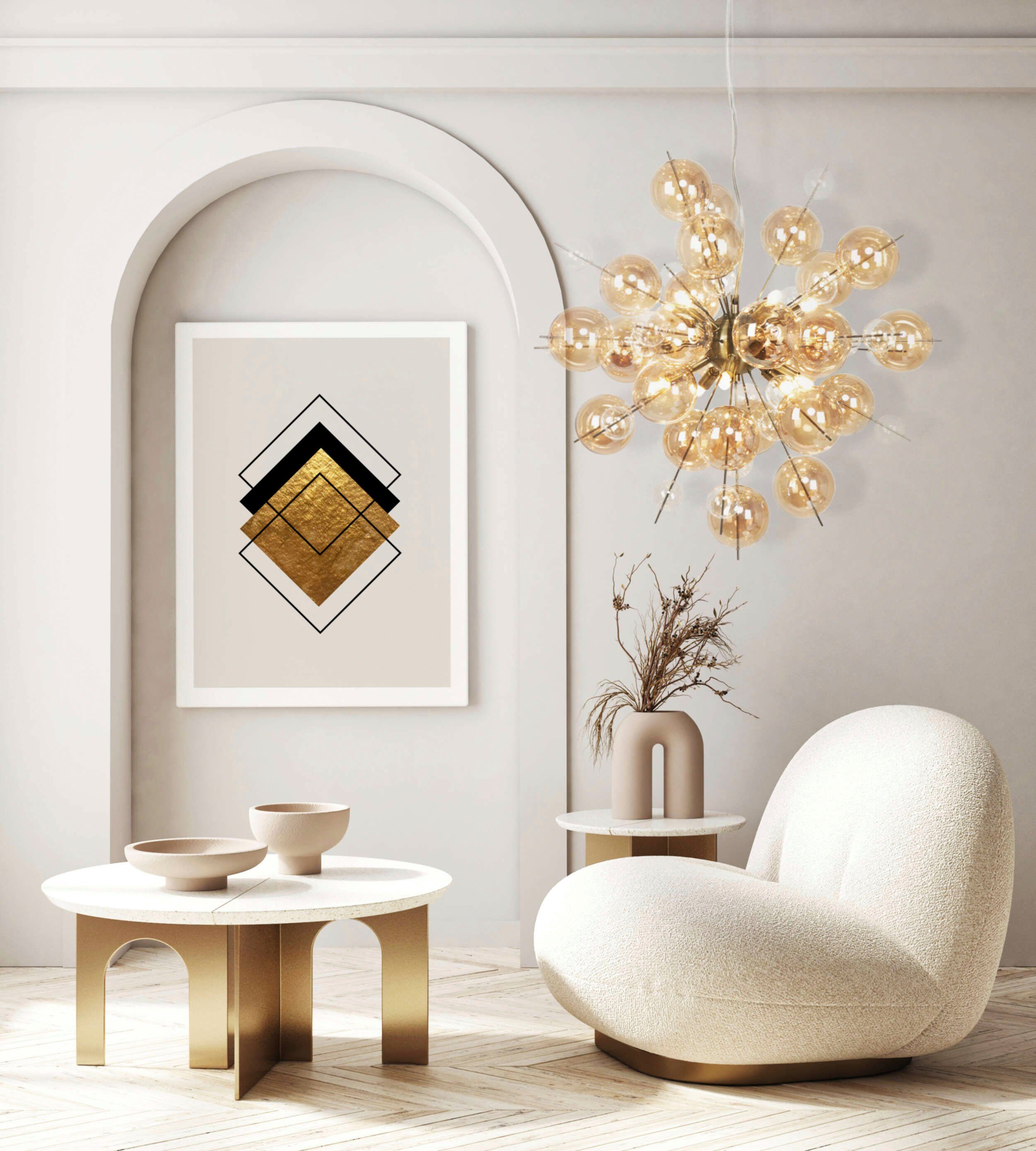 näve Pendelleuchte Explosion, ohne Leuchtmittel, amberfarbene, transparente Glaskugeln,für 10 x G9 Sockel, Ø 65 cm