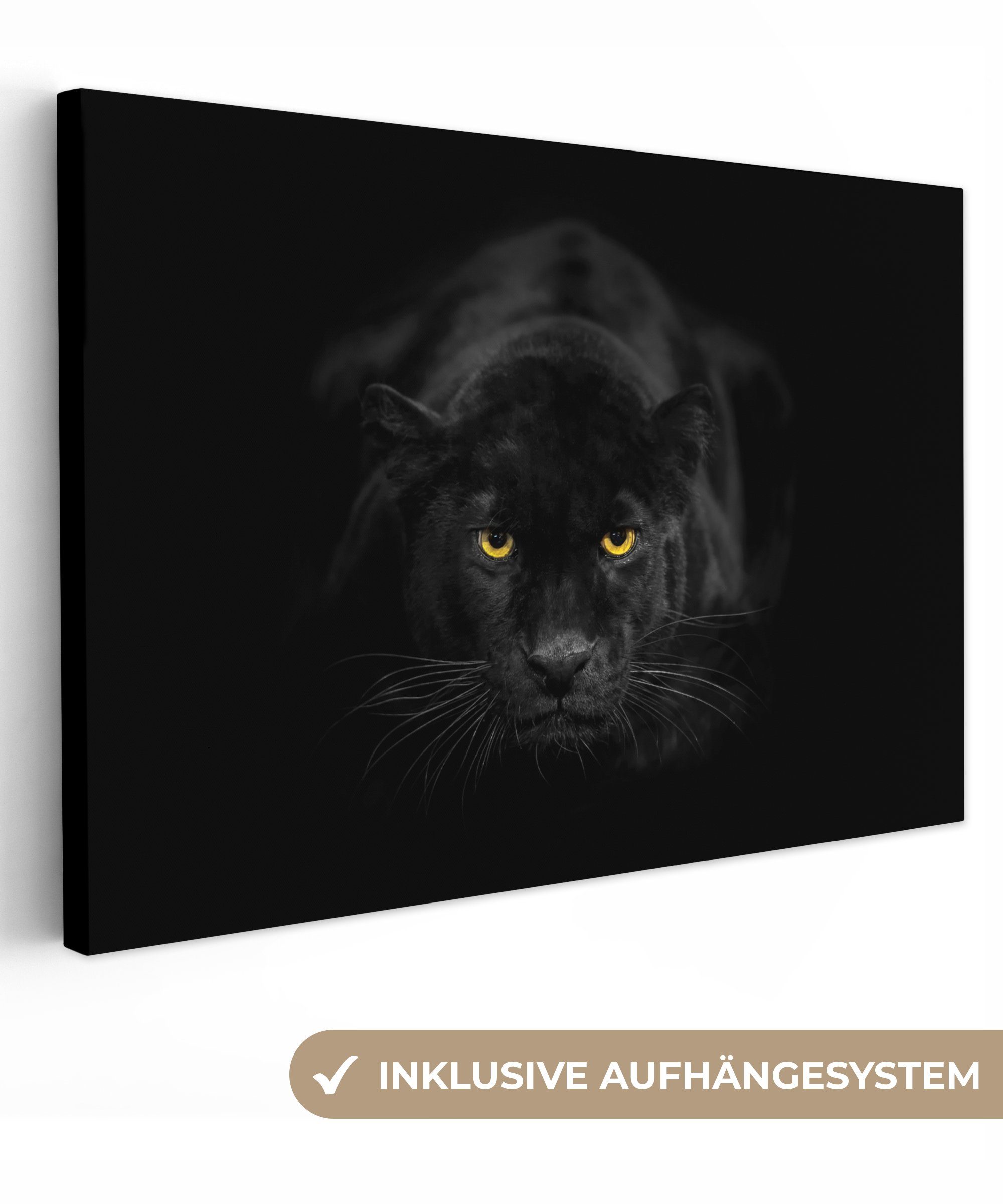 OneMillionCanvasses® Leinwandbild Panther - Tiere - Schwarz - Augen, Fotodruck (1 St), Leinwand Bilder Klein, Wand Dekoration Aesthetic 30x20 cm