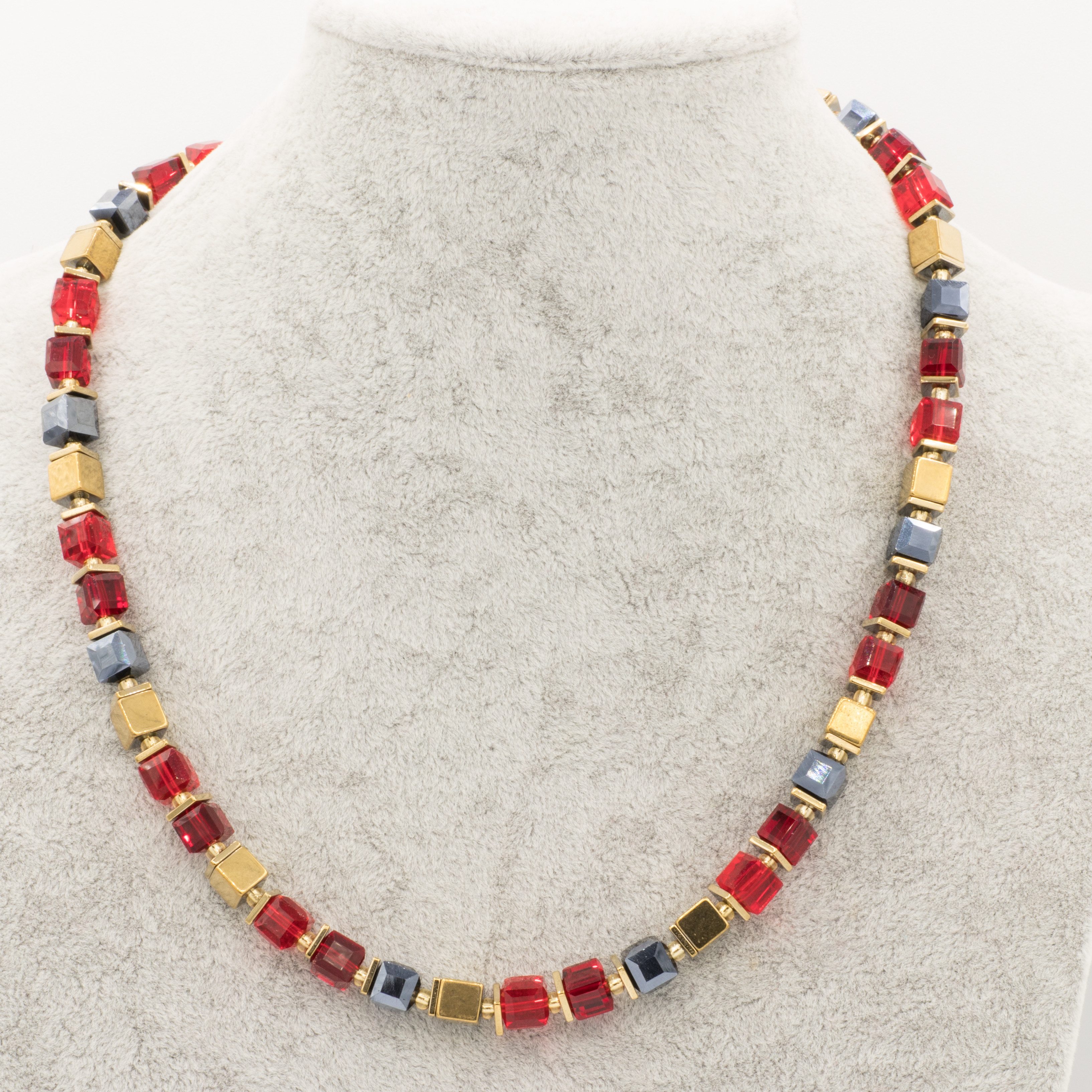 Bella Carina Perlenkette Glaswürfel Kette rot günstig online kaufen