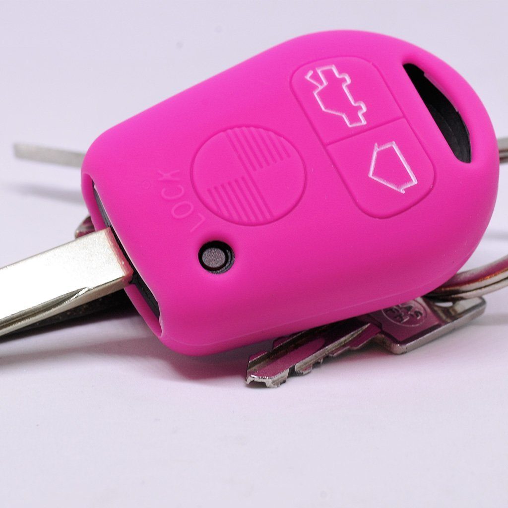mt-key Schlüsseltasche Autoschlüssel Softcase Silikon Schutzhülle Pink, für BMW E36 E39 E34 E38 3er 5er 7er E32 8er E31 3 Tasten Fernbedienung