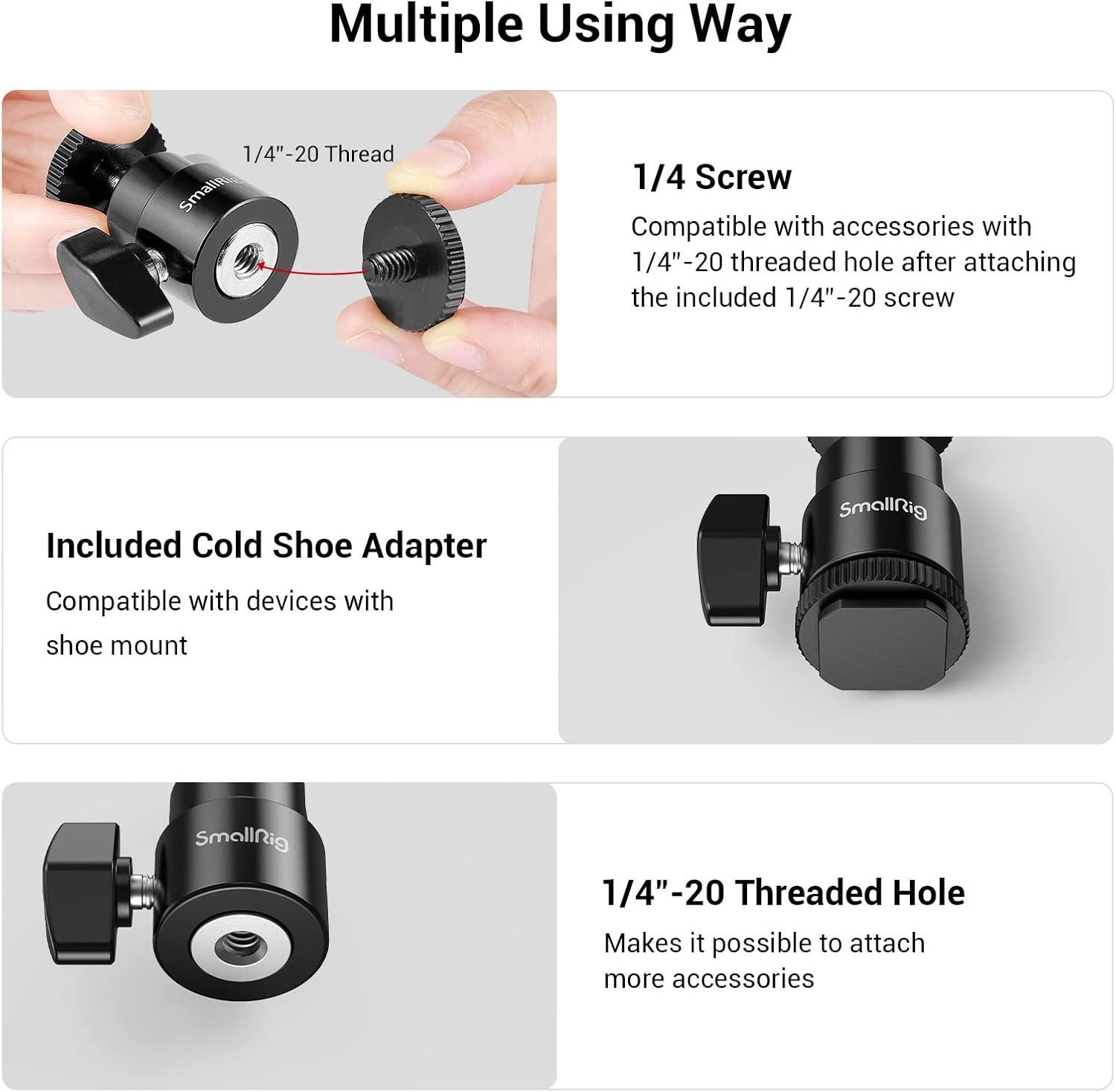 SmallRig Mini Stativkopf Kugelkopf 1/4, 360° Drehbar, 2 Stück Kamerastativ