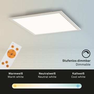 Briloner Leuchten LED Panel 7194-016, CCT Farbtemperatursteuerung, Fernbedienung, dimmbar, ultraflach, LED fest verbaut, Kaltweiß, Neutralweiß, Tageslichtweiß, Warmweiß, Deckenlampe, 29,5x29,5x5cm, Weiß, 18W, Wohnzimmer, Schlafzimmer, Flur