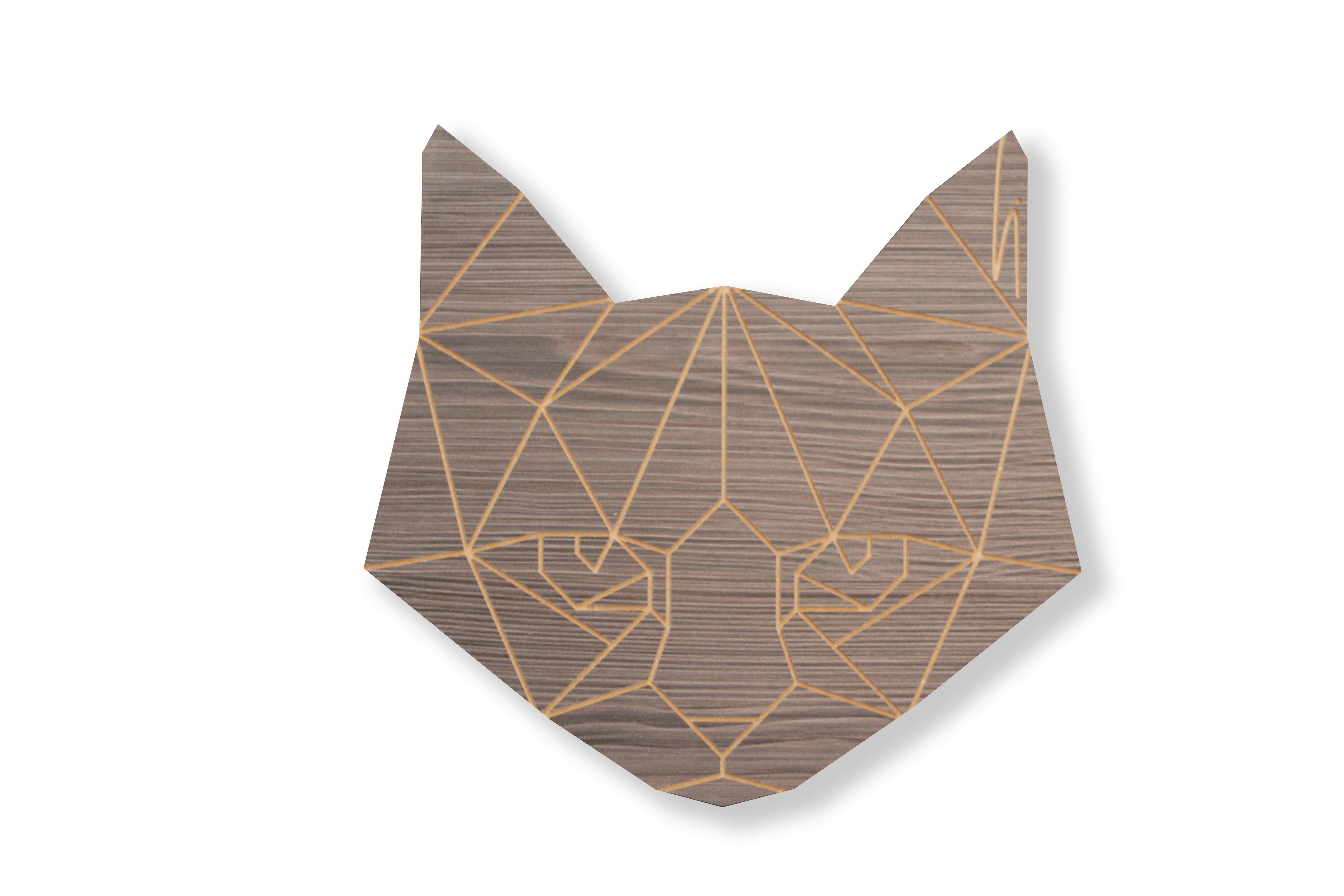 SIBAL Design.Home Wanddekoobjekt Pinie incl. im Stil Original Tierkopf (30cm), Echtheitszeritifkat "Katze" Polygonal Polar