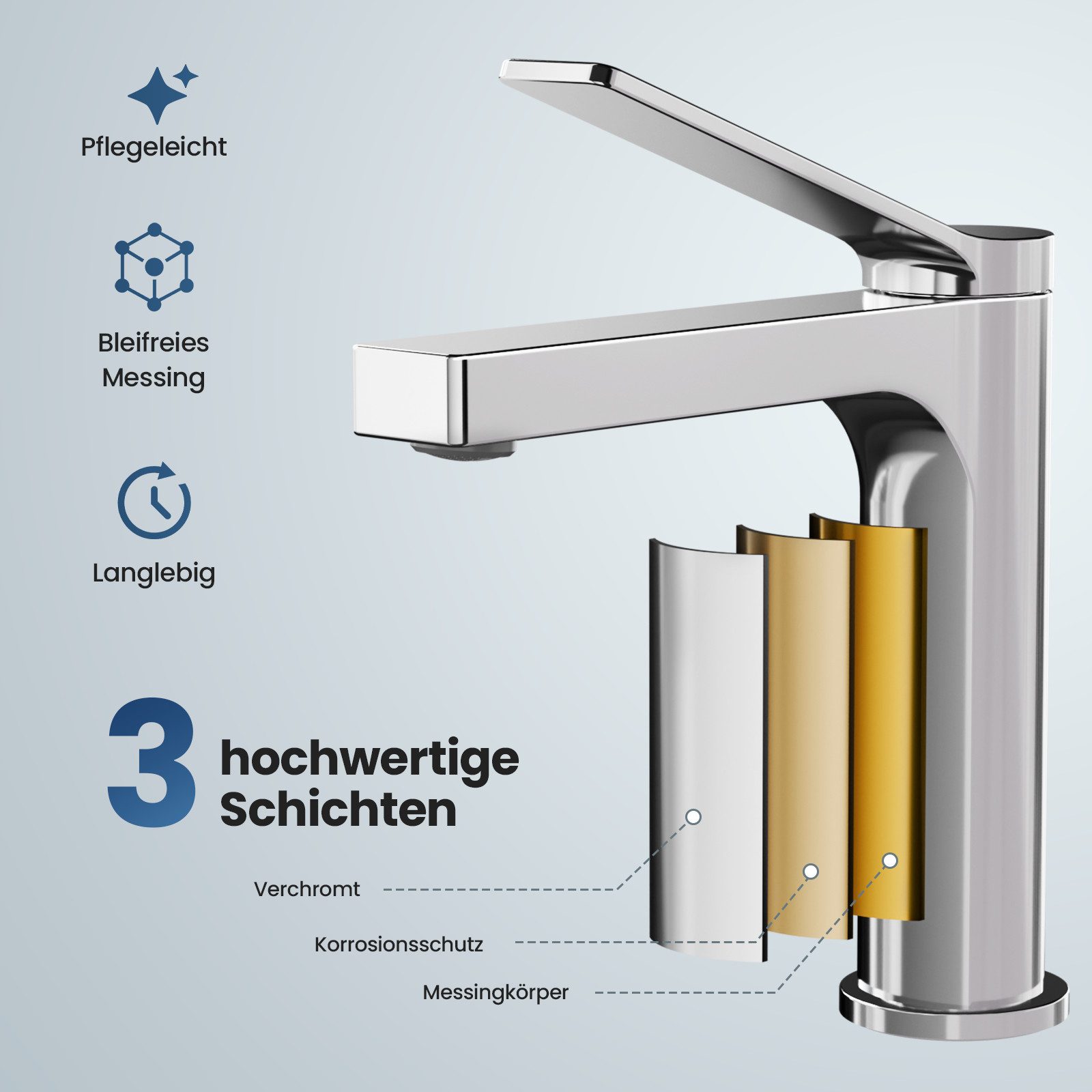 EMKE Waschtischarmatur Badezimmer Mischbatterien Einhebel Wasserhahn für Aufsatzbecken Kupfer (Mischbatterie) Höhe 12,5 cm, mit heißes und kaltes Wasser, chrom/Schwarz/Rose Gold/Weiß