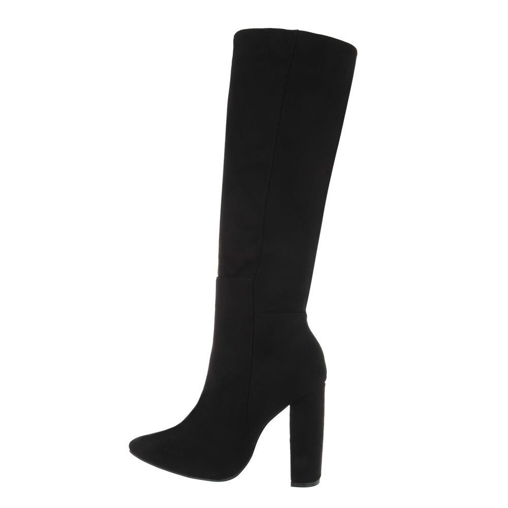 Ital-Design Damen Elegant Stiefel Blockabsatz High-Heel Stiefel in Schwarz