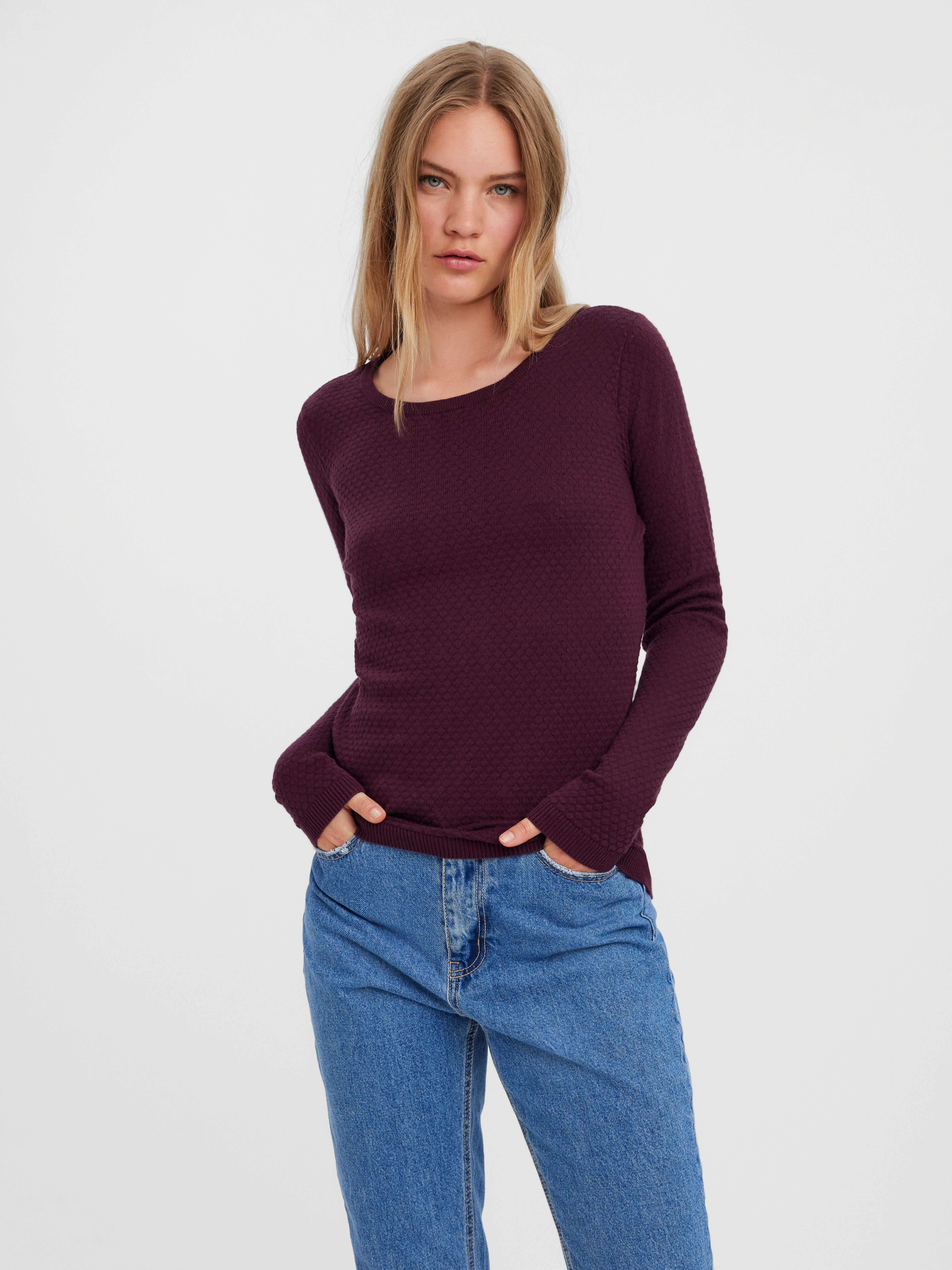 Vero Moda Rundhalspullover VMCARE STRUCTURE LS O-NECK BLOUSE aus Bio-Baumwo günstig online kaufen