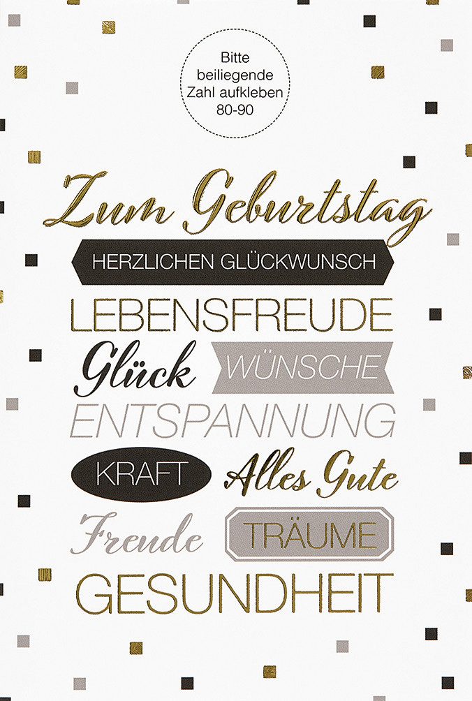 BSB Grußkarten GEBURTSTAG ZAHLENSTICKER 80 bis 90 - Glückwunschkarte im Format