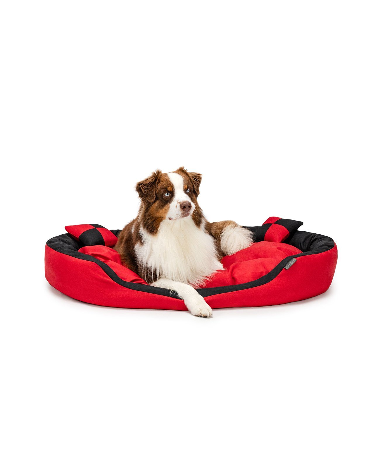 lionto Tierkissen 4-in-1 Hundebett, Hundekissen, Hundekörbchen mit Wendekissen, Größe, mit Wendekissen, schwarz/rot, 110 cm x 80 cm