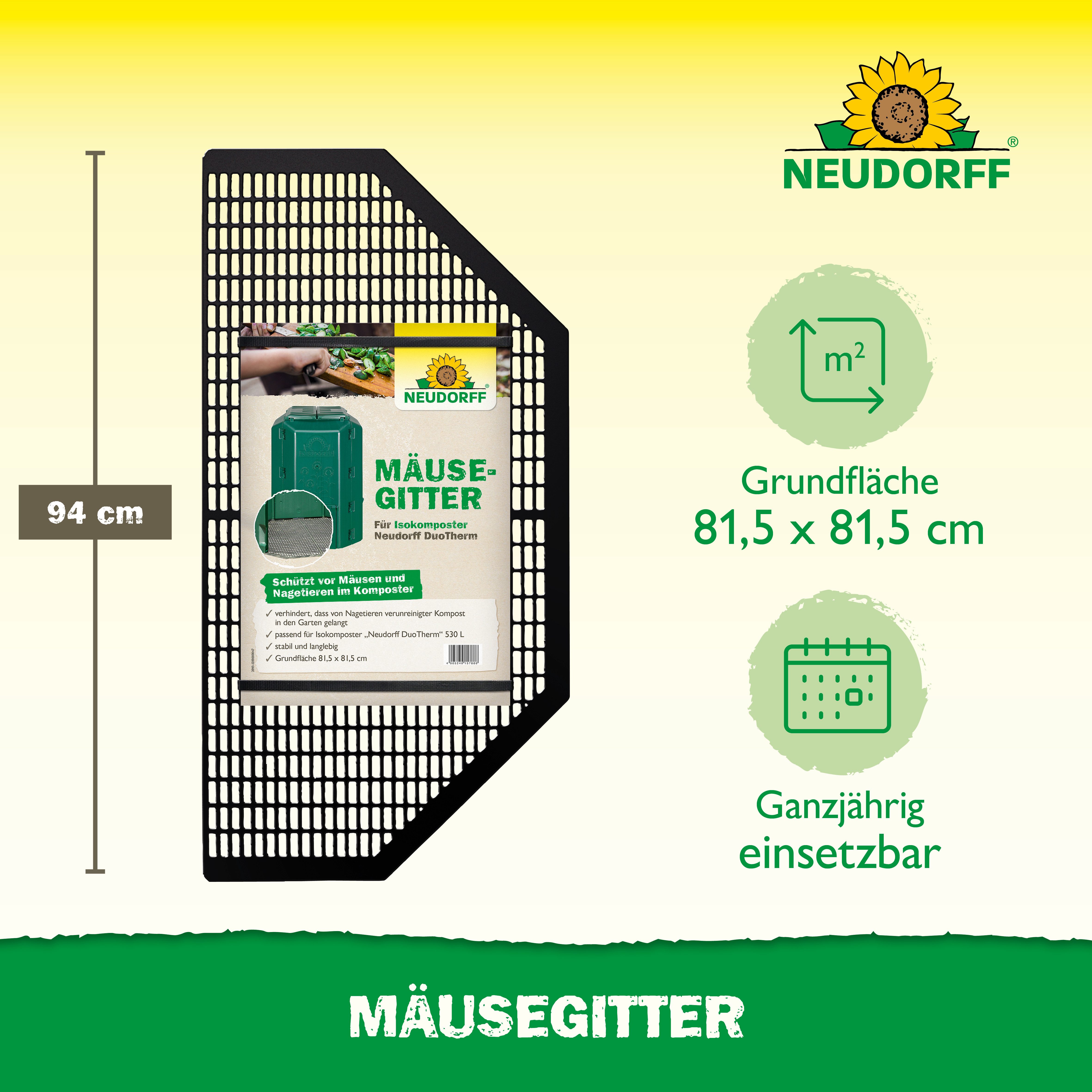 Neudorff Mäusegitter Mäusegitter - 81,5 cm x 81,5 cm - 1Stk., Schützt vor Mäusen, Ratten und anderen Nagetieren im Komposter, Rattengitter perfekt für den Thermokomposter DuoTherm