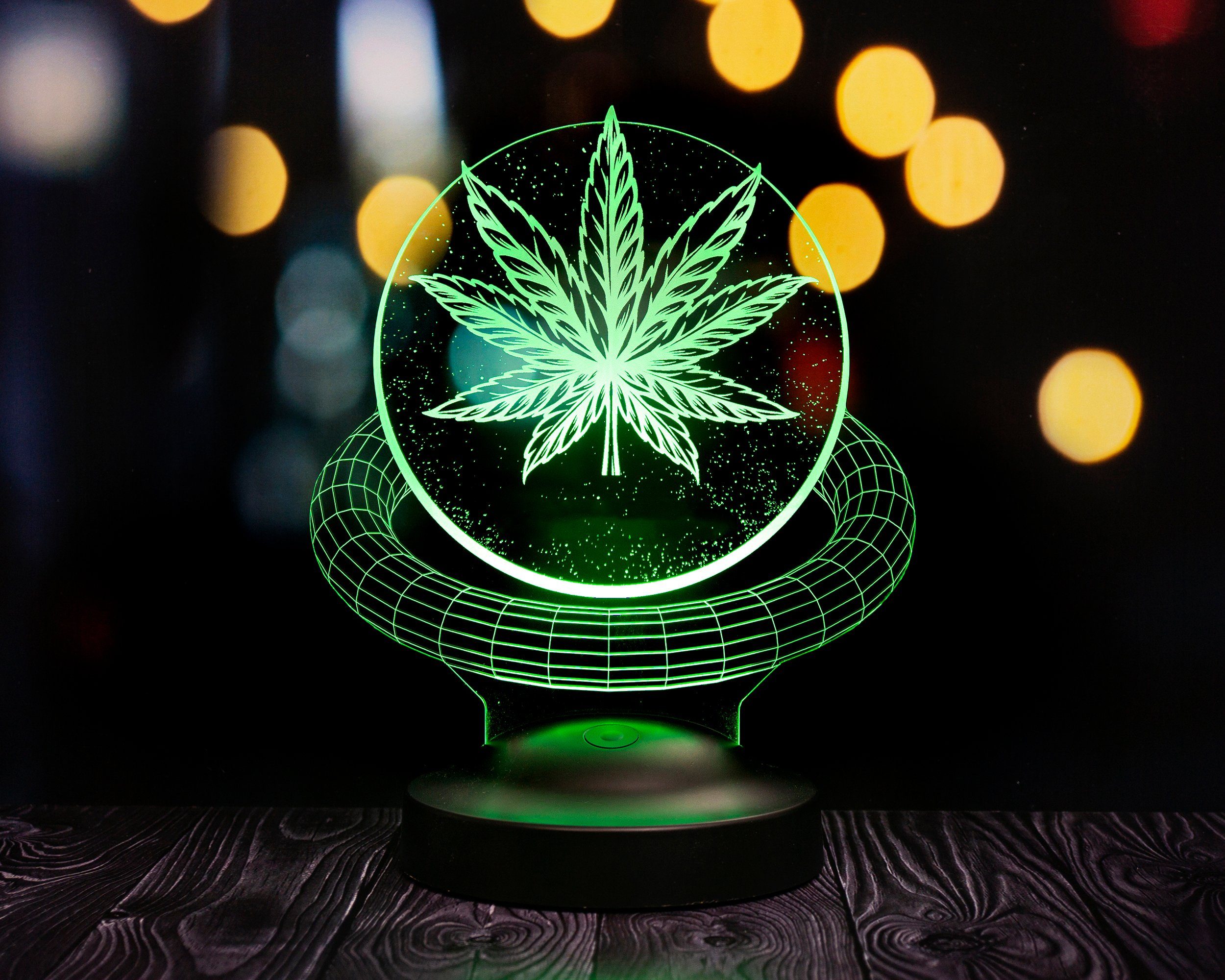 integriert, LED 7 Fans, Cannabis Fans Leuchte Farben Geschenkelampe Cannabis fest Cannabis Nachtlicht für 3D Geschenk Baum Weed Lustiges Nachttischlampe Geschenk,