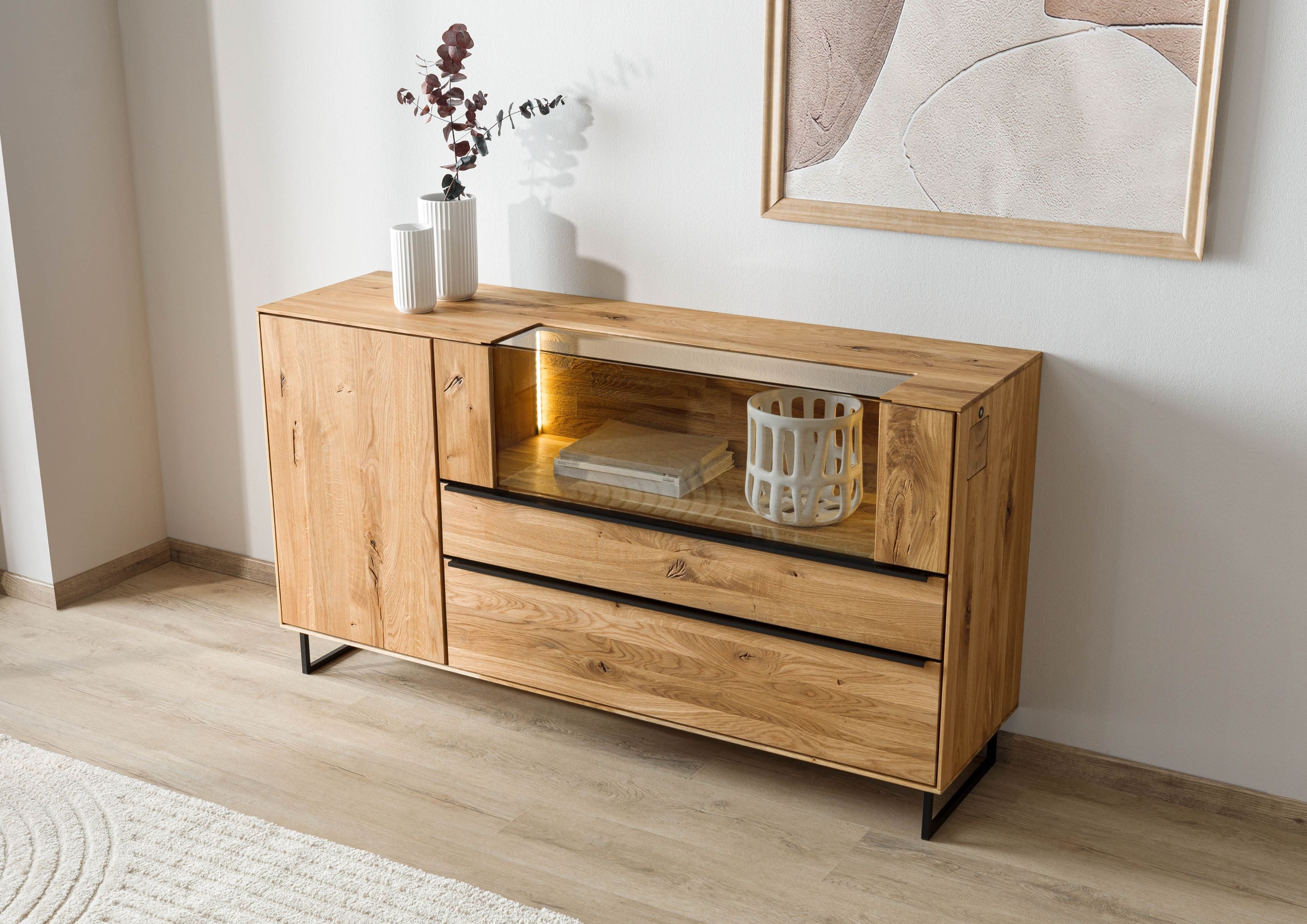 Massivmoebel24 Sideboard WIEN (Massivholz), Wildeiche 160x43x87 natur geölt WIEN #220