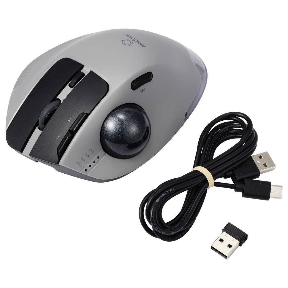 Renkforce RF-WLEM-500 Trackball Kabellos, Funk, Bluetooth® Optisch Grau, Schwarz Mäuse (Ergonomisch, Daumentrackball, RGB-Beleuchtung, Wiederaufladbar) – Bild 4 von 5