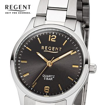Regent Quarzuhr Regent Damen-Armbanduhr silber Analog, Damen Armbanduhr rund, klein (ca. 29mm), Edelstahlarmband