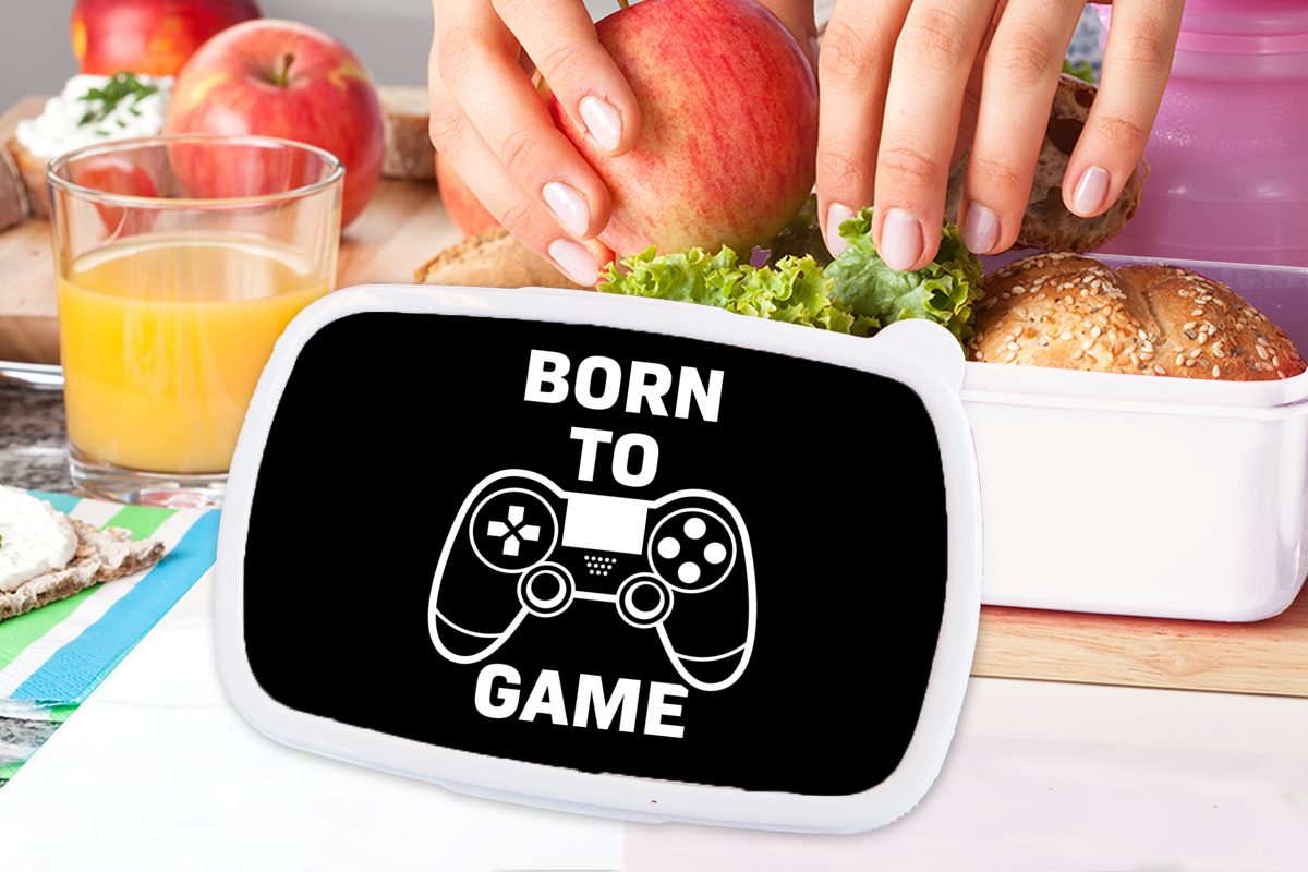 Jungs und (2-tlg), Kunststoff, Kinder Mädchen Spielen Weiß, Controller für Zum Brotbox Gaming - und Brotdose, - - Erwachsene, Zitate geboren - MuchoWow Lunchbox für - Schwarz