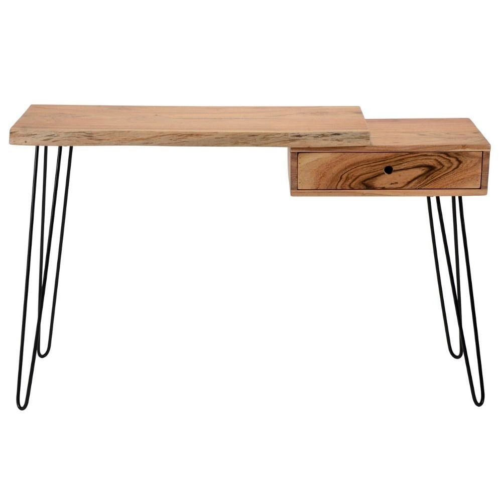 RINGO-Living Schreibtisch Schwar, Möbel Schreibtisch Massivholz Natur-dunkel mit und in Schublade Aluna
