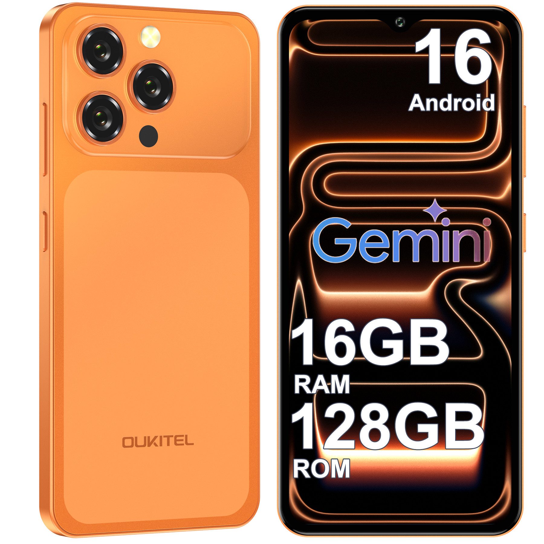 OUKITEL C17 16GB RAM+64GB ROM oder 128GB ROM/TF 1TB, Android 16 Smartphone (16,56 cm/6.52 Zoll, 128 GB Speicherplatz, 13 MP Kamera, 6.52" HD+ Display, 5000mAh, 4G-Dual-SIM, GPS, Gemini)