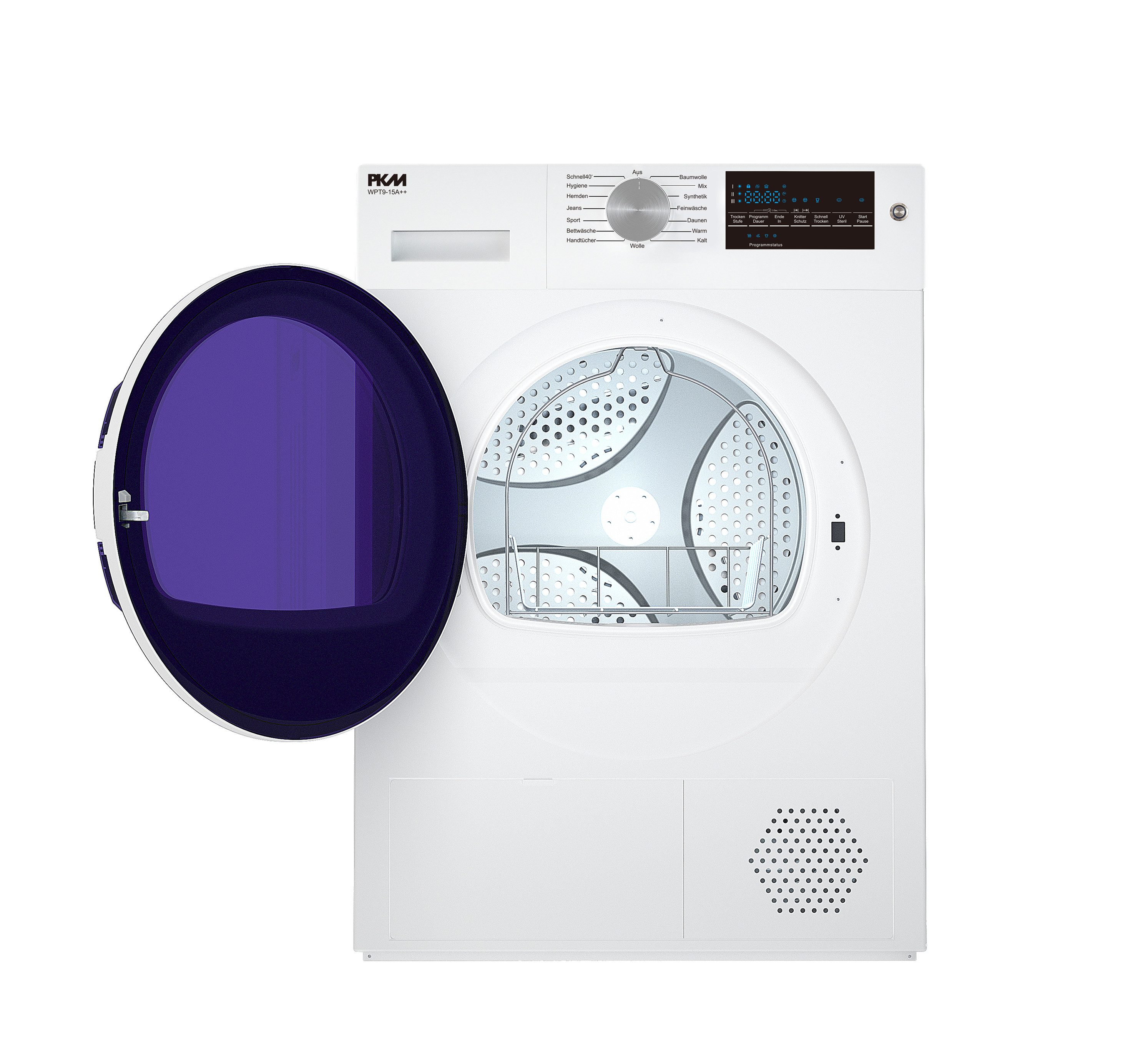 PKM Wärmepumpentrockner WPT9-15A++, Knitterschutz, Feuchtigkeitssensor, Höhenverstellbare Füße