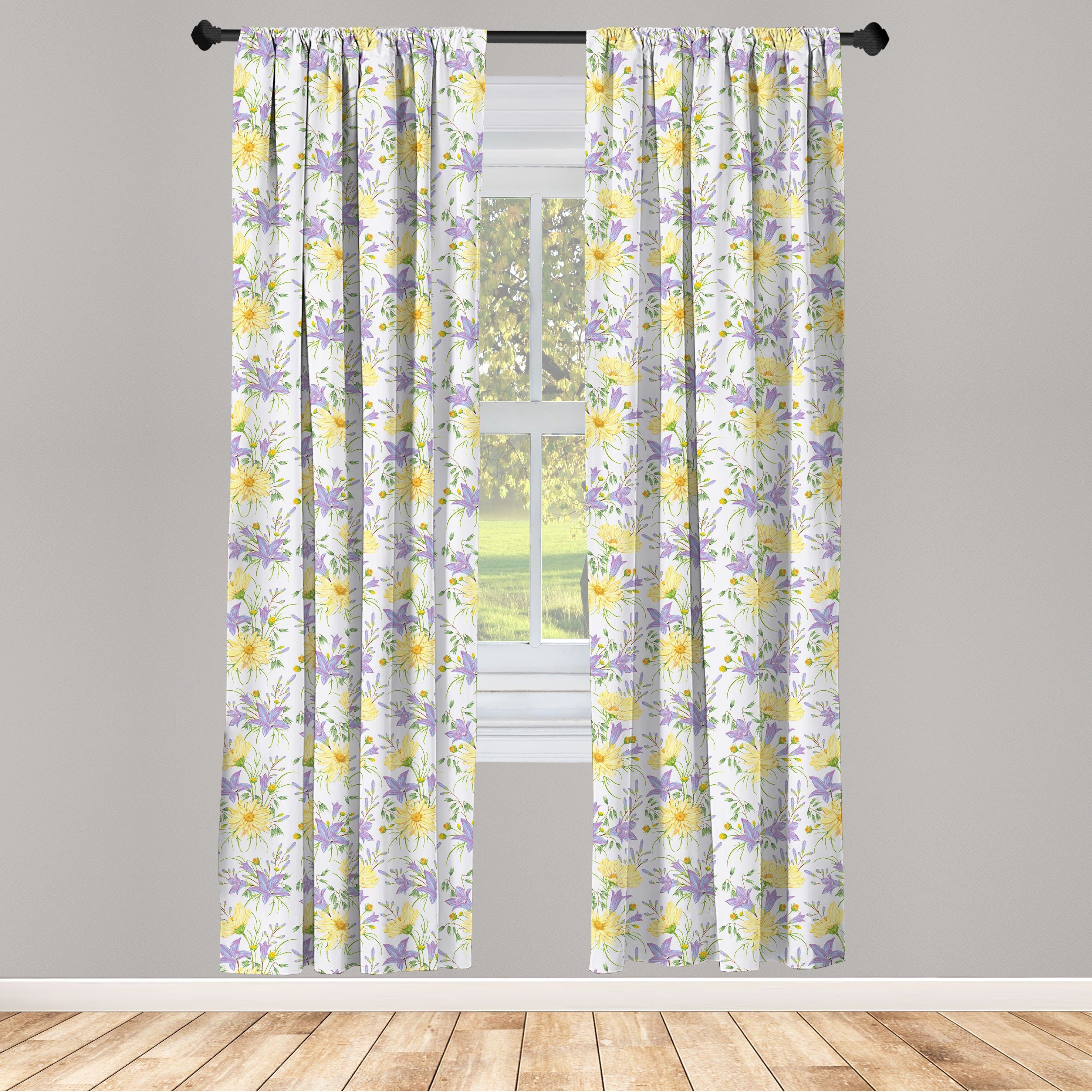 Gardine Vorhang für Wohnzimmer Schlafzimmer Dekor, Abakuhaus, Microfaser, Blumen Kamillen und Glockenblumen