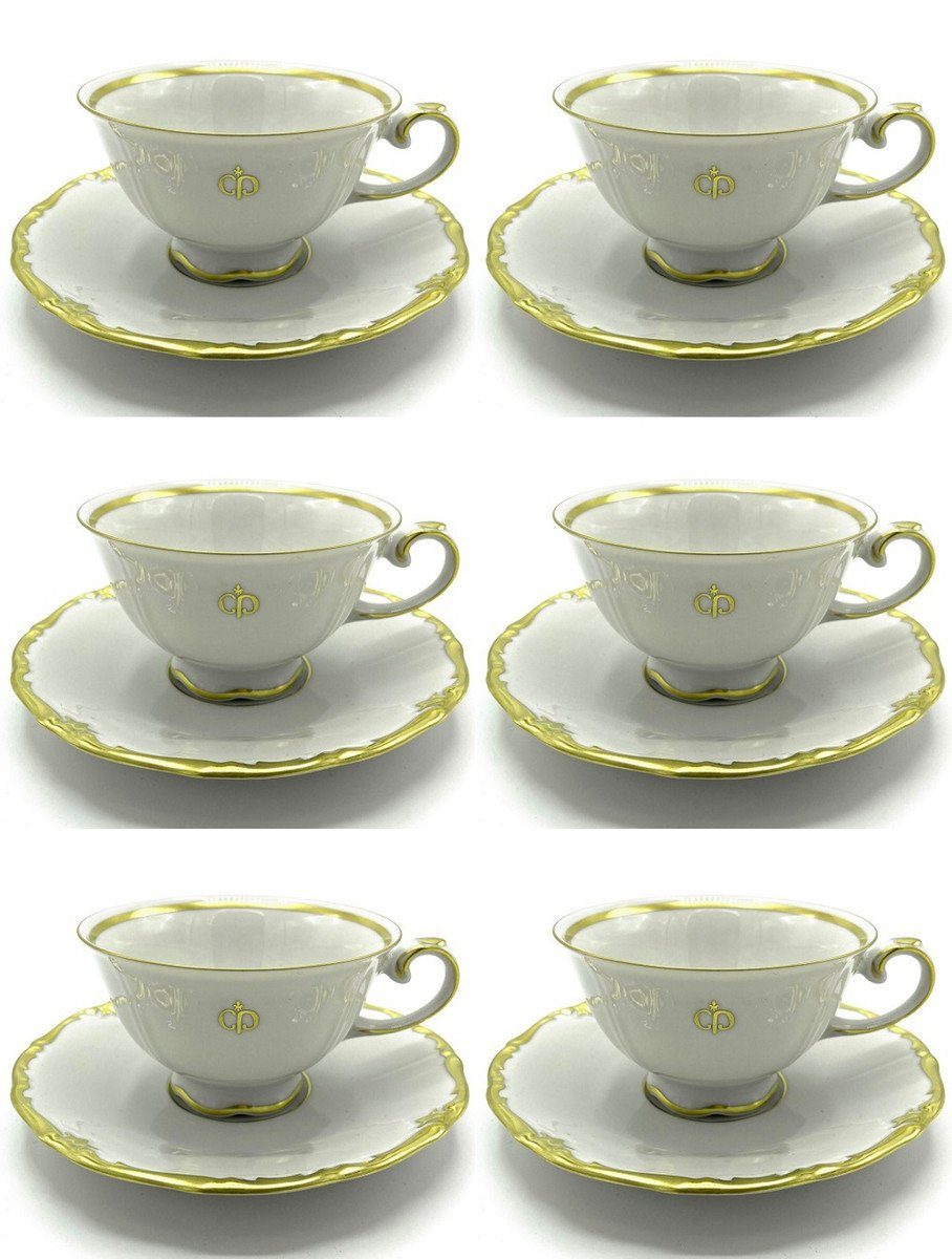 Casa Padrino Tasse Luxus Barock Kaffeetassen 6er Set Weiß / Gold - Edles Reichenbach Porzellan - Made in Germany