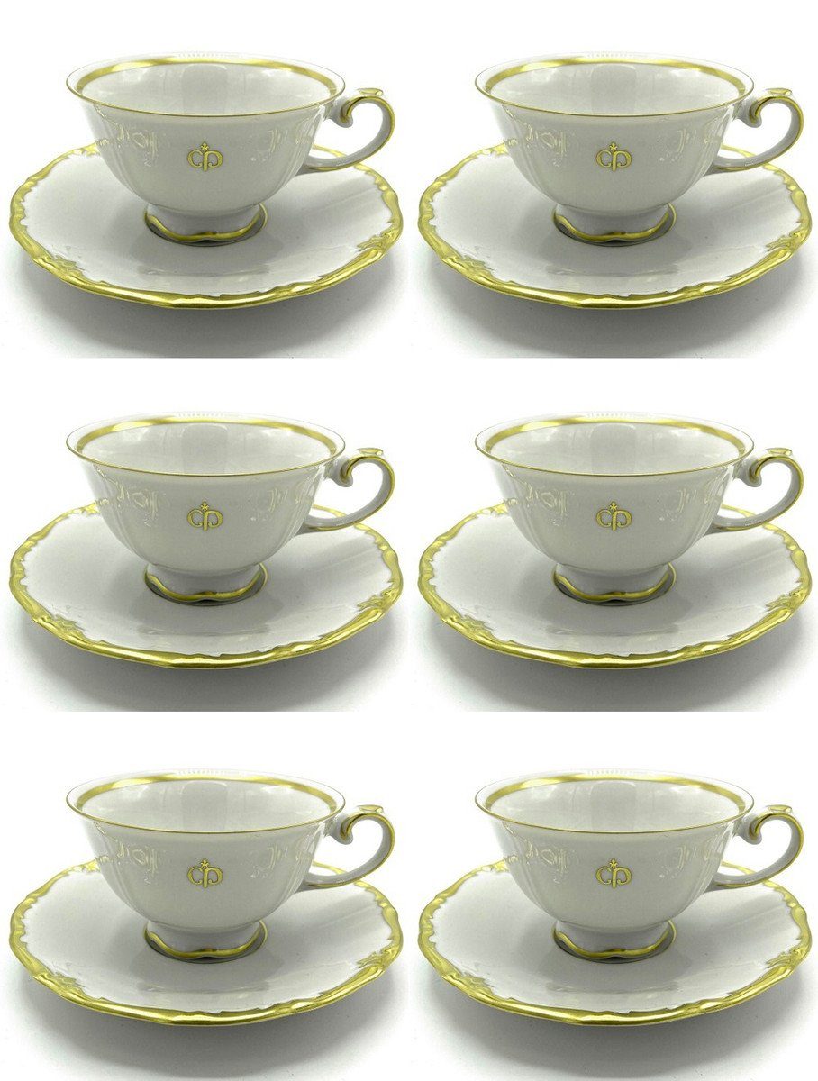 Casa in Porzellan / Germany 6er Made - - Weiß Kaffeetassen Padrino Barock Luxus Edles Set Gold Reichenbach Tasse