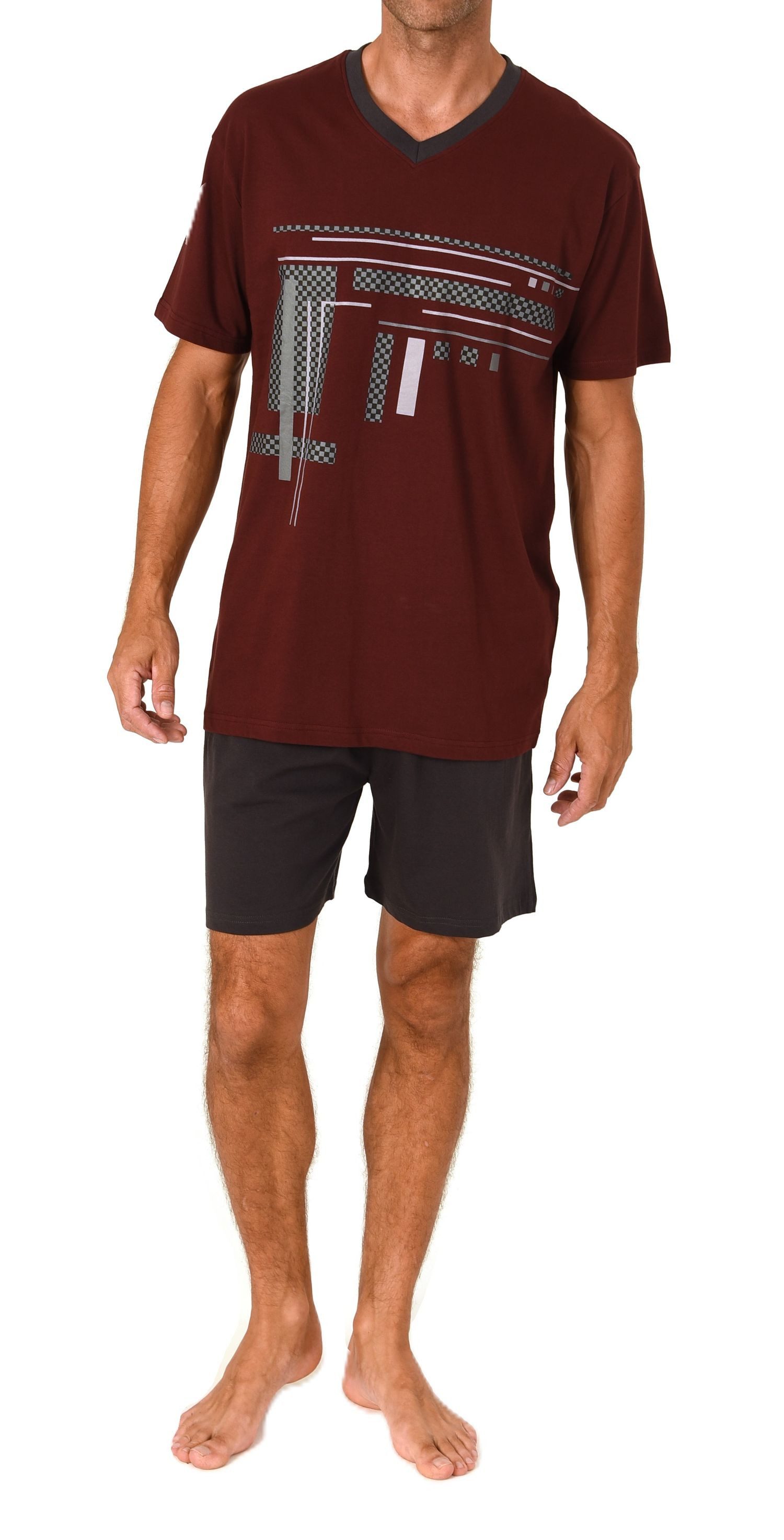 Normann Pyjama Normann Herren Schlafanzug Shorty mit Frontprint - auch in Übergröße
