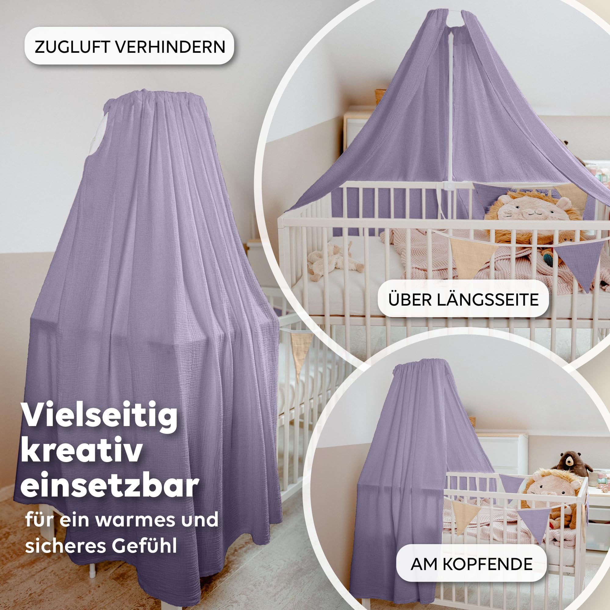 lilimaus Betthimmel Babybett Himmel aus 100% Musselin - luftiger Baldachin (1-tlg), behaglicher Rückzugsort im Babybett - sanft zu zarter Babyhaut