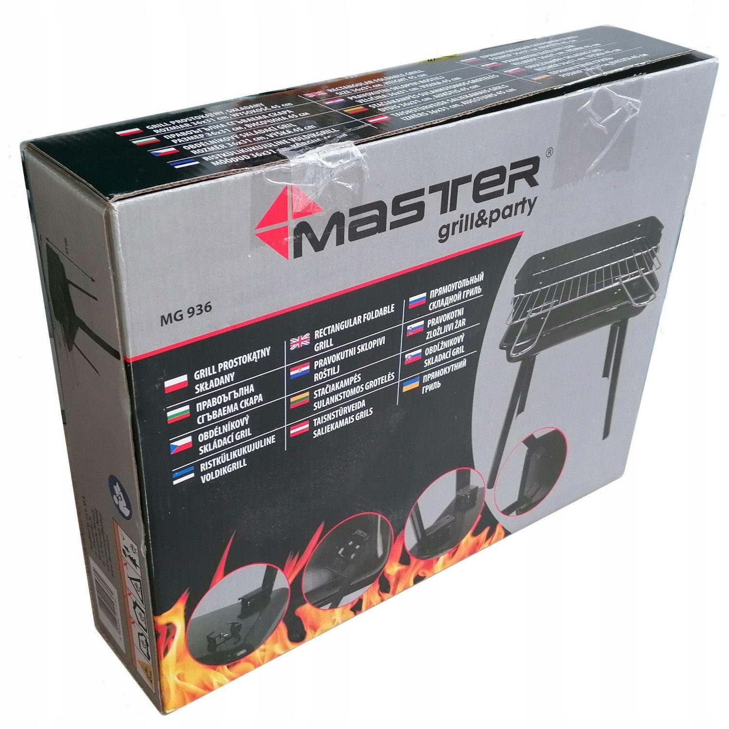 Master Grill & Party Holzkohlegrill MG936 Tragbarer klappbarer rechteckiger Holzkohlegrill, Höhe: 45 cm, Tiefe: 31 cm, Breite: 36 cm