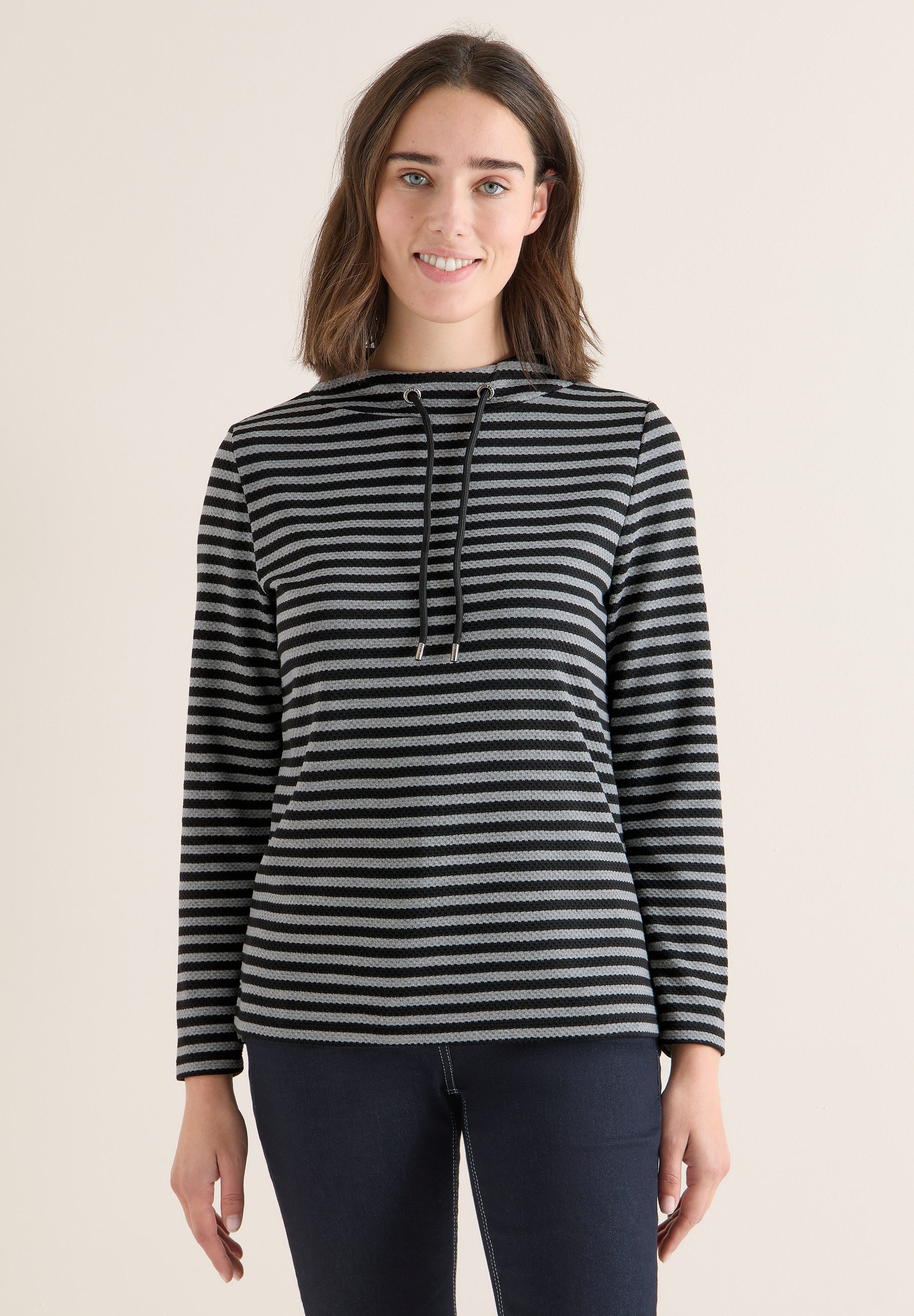 CECIL Langarmshirt mit Tunnelzugband am Kragen