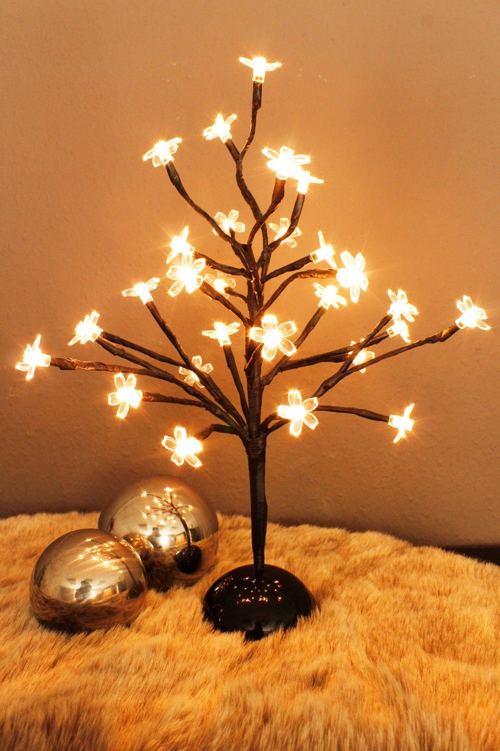 Arnusa LED Baum Leuchtbaum Kirschblüte 36 cm mit 24 LED kabellos, An-Aus,  LED, warmweiß, batteriebetrieben Tischleuchte