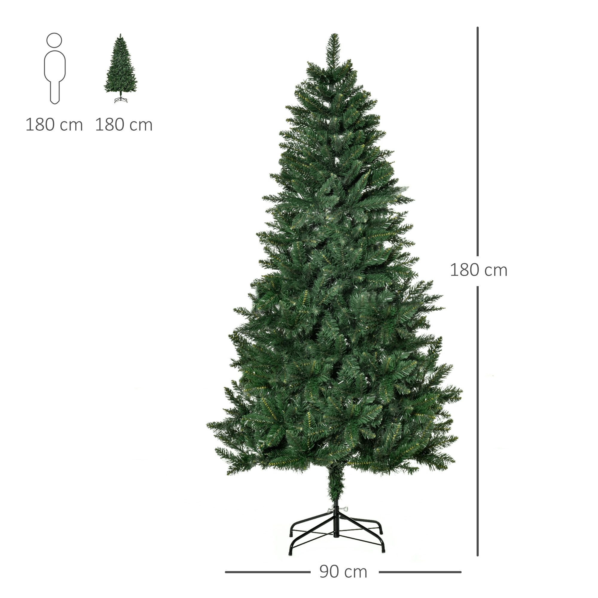 HOMCOM Künstlicher Weihnachtsbaum künstlich Christbaum 180 cm mit 59 Zapfen, Schnee, 1111 Spitzen, Kieferbaum, realistisches Aussehen, Grün