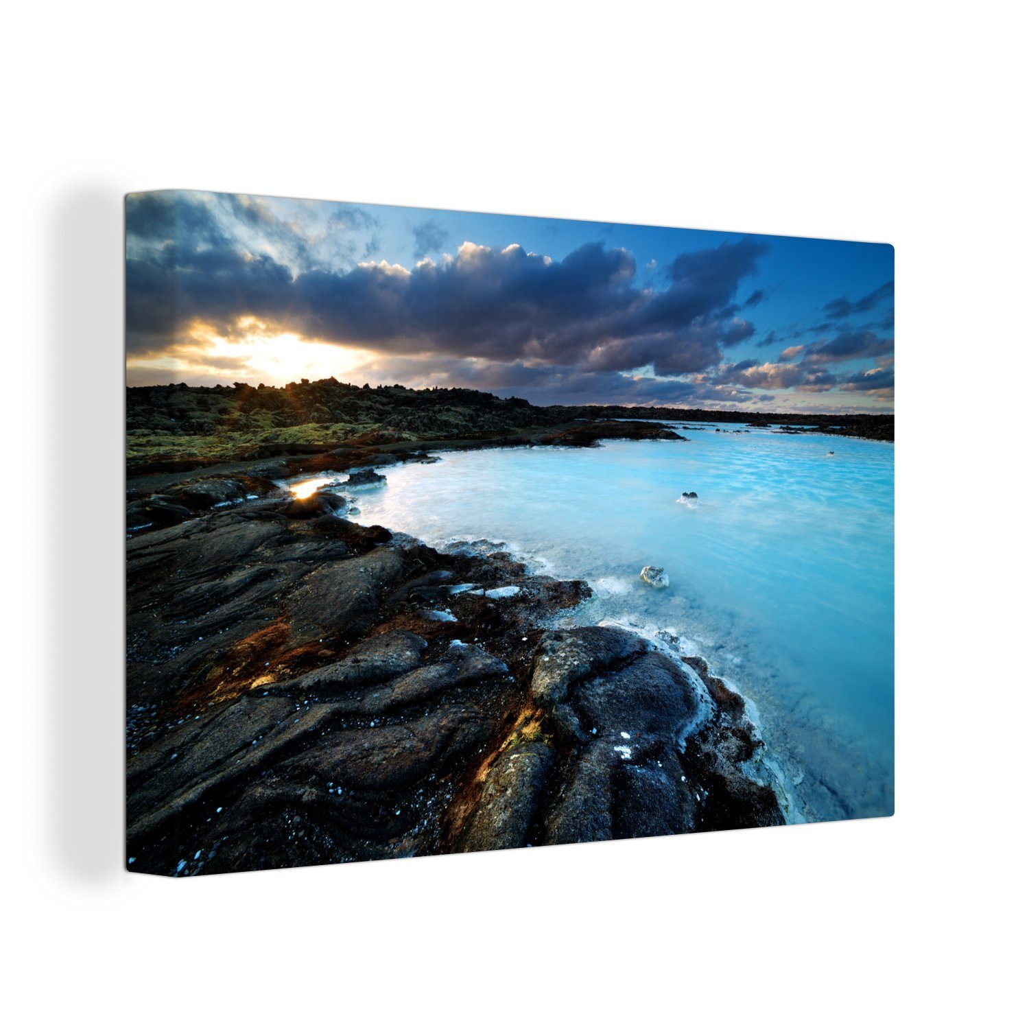 OneMillionCanvasses® Leinwandbild Felsen am Rande der Blauen Lagune Island, (1 St), Wandbild Leinwandbilder, Aufhängefertig, Wanddeko, 30x20 cm