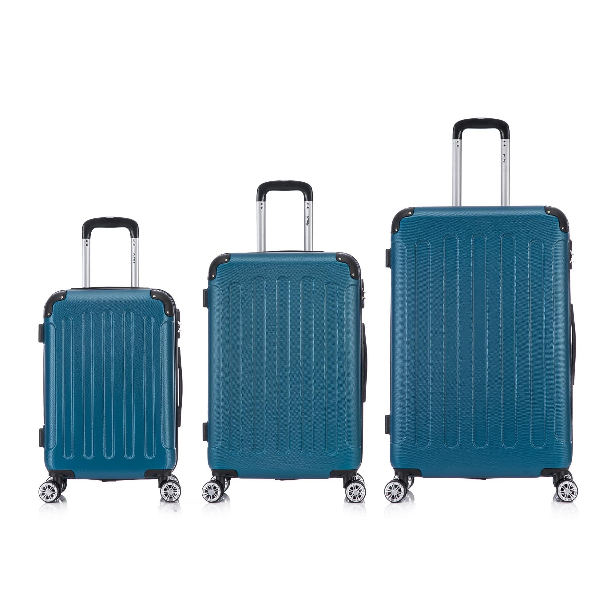Flexot Hartschalen-Trolley F-2045 Kofferset, 360° Rollen, robuster Reisekoffer, Bordcase, 4 Rollen, Robuster und moderner Koffer mit vier 360° Rollen und Zahlenschloss
