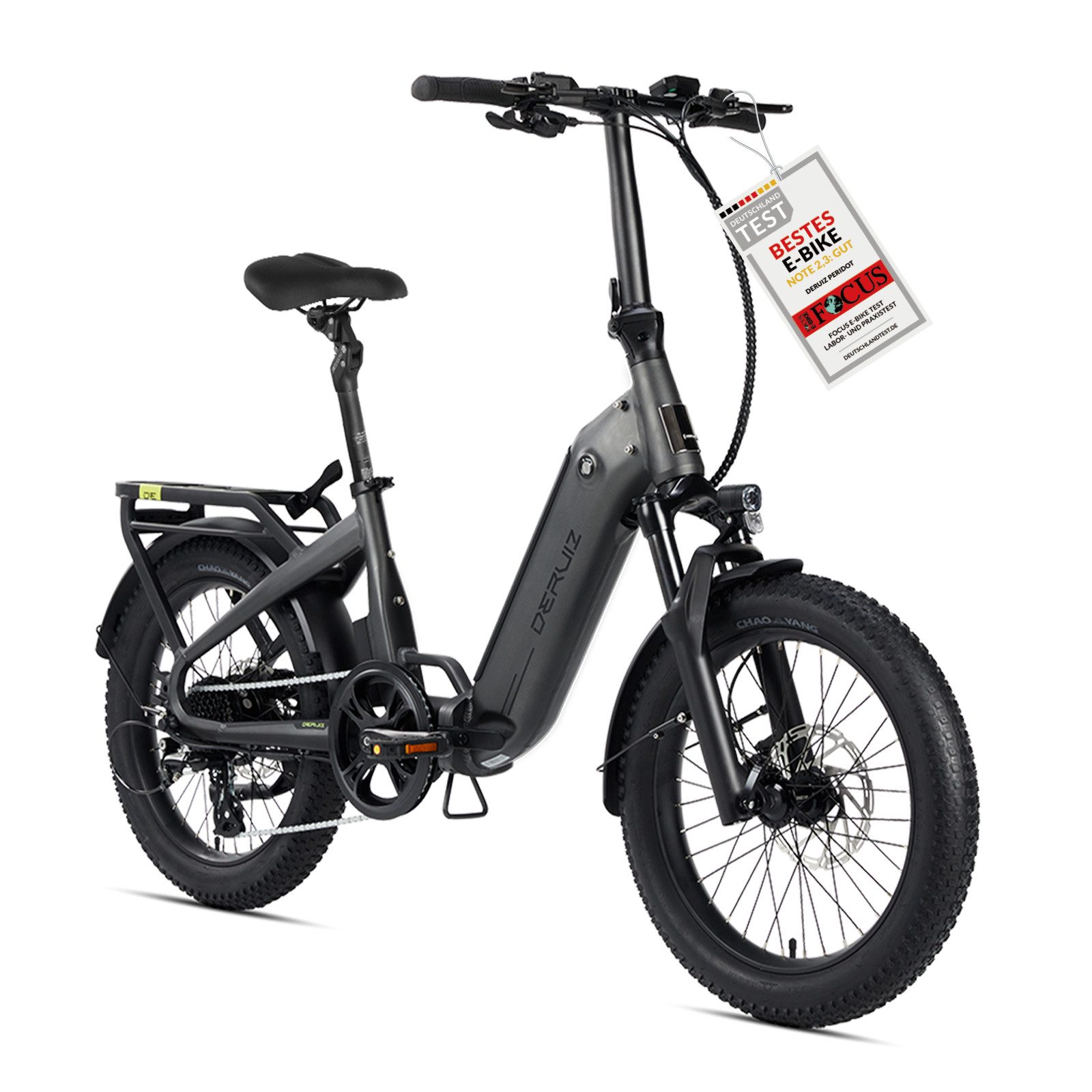 DERUIZ E-Bike Klapprad Peridot 20 × 3 Zoll, bis 143 km, Bluetooth und App, 8 Gang SHIMANO SHIMANO ALTUS 11-32T Schaltwerk, Kettenschaltung, Heckmotor, 500 Wh, (mit Akku-Ladegerät mit Werkzeug), Federsattelstütze