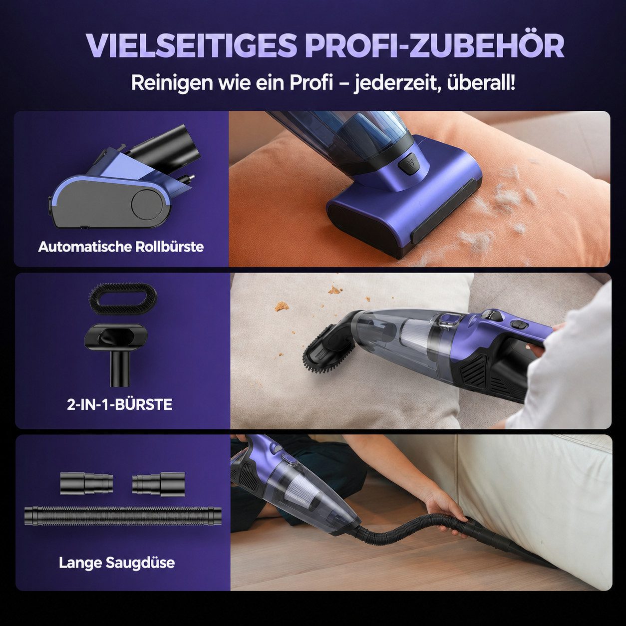 Lapamax Handstaubsauger Akku Kabelloser 20000Pa 120W, Starke Saugkraft, Tragbarer, 10400mAh, 2 Saugmodi Staubsauger für Auto, Teppich, Tierhaare, Treppe