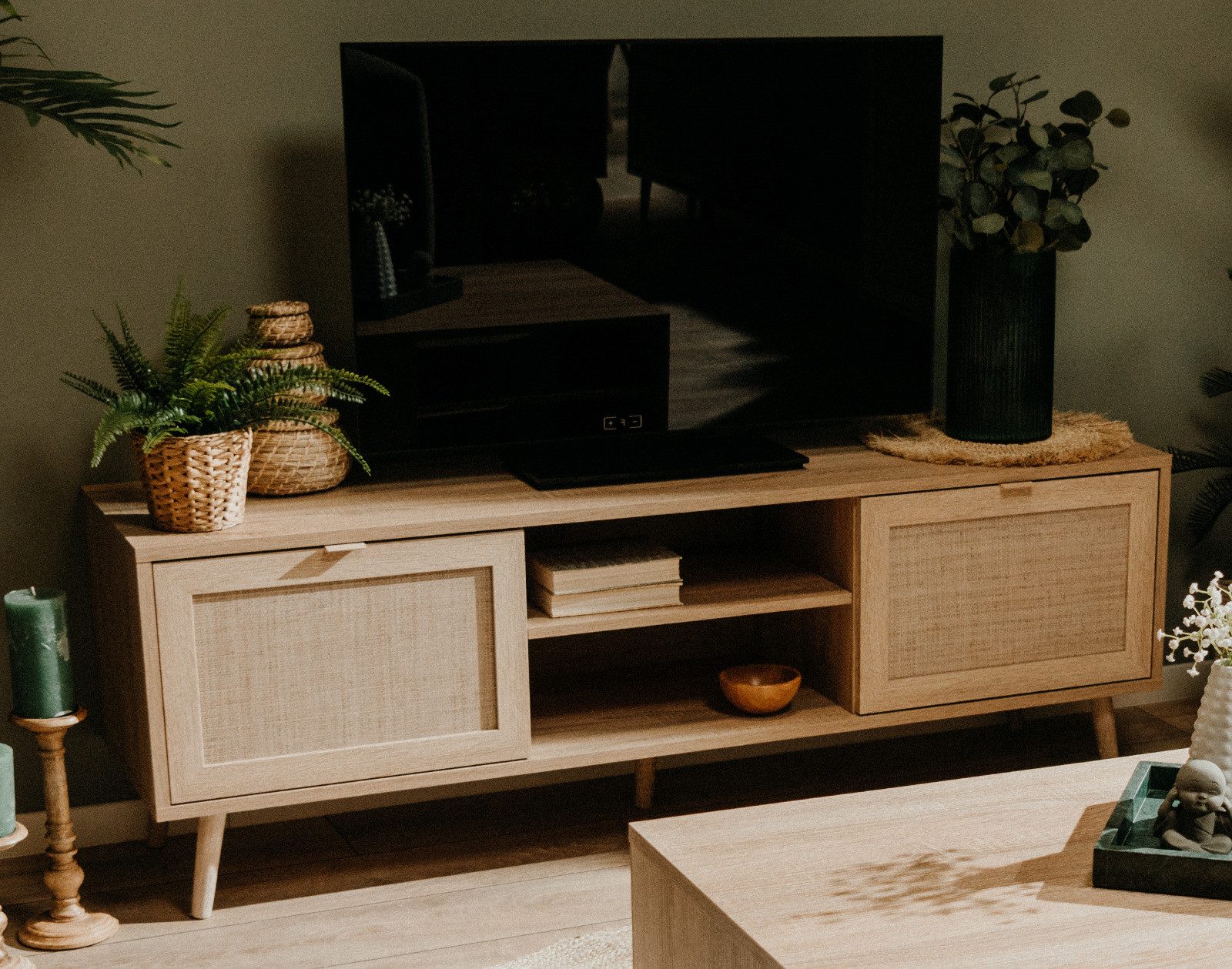 Furn.Design Lowboard Niran (in Sonoma Eiche mit Bast - Dekor, TV-Unterteil 150 x 52 cm), Scandi Design
