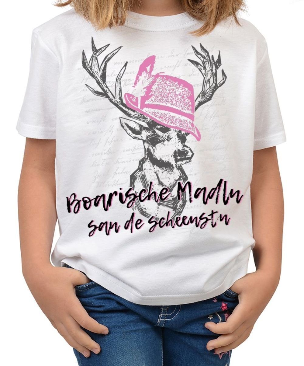 Tini - Shirts T-Shirt Mädchen Trachten Shirt Bayrisch Trachten-Motiv Hirsch T-Shirt für Mädchen : Boarische Madln