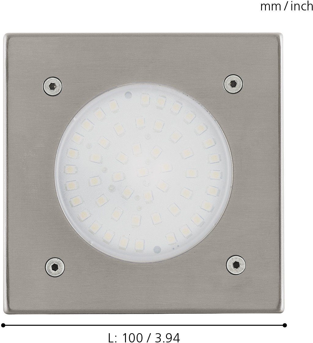 EGLO Einbauleuchte LAMEDO Bodeneinbaulampe, Edelstahl und Glas, IP65, IP67, Außenlampe, LED fest integriert, Warmweiß, Bodeneinbauleuchte, L10 x B10, edelstahl, 1X2,5W inkl.