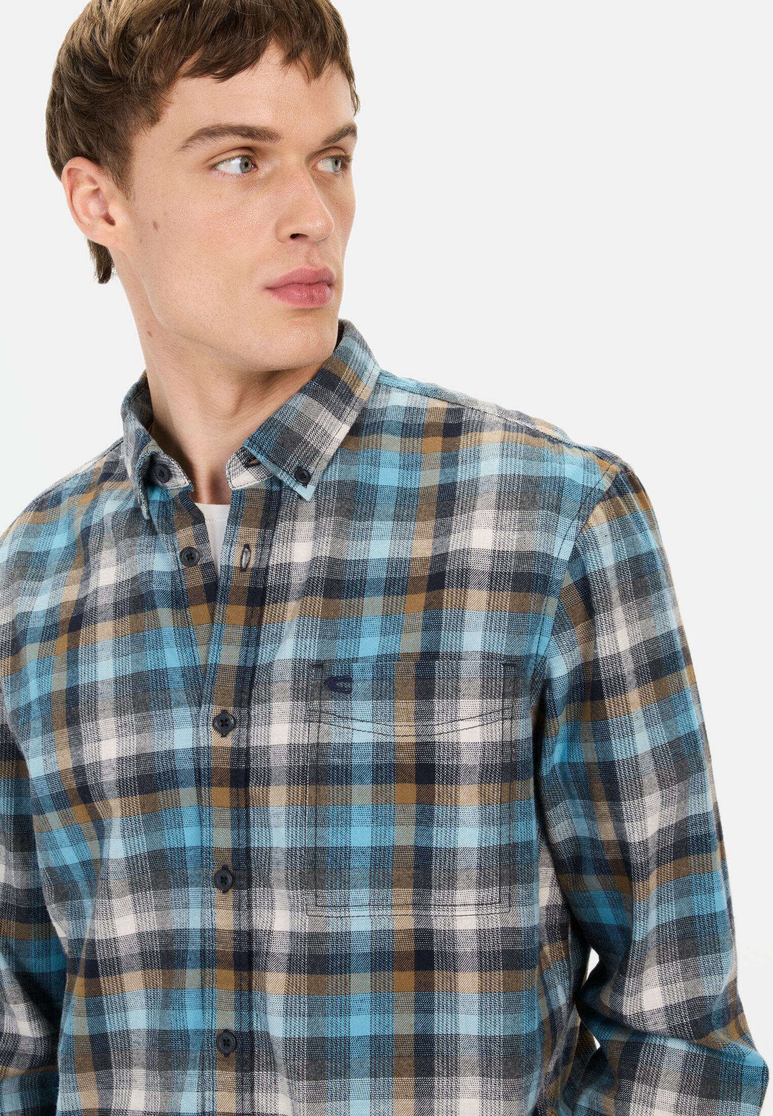 camel active Langarmhemd mit Karomuster Langarm Button-Down Button-Down