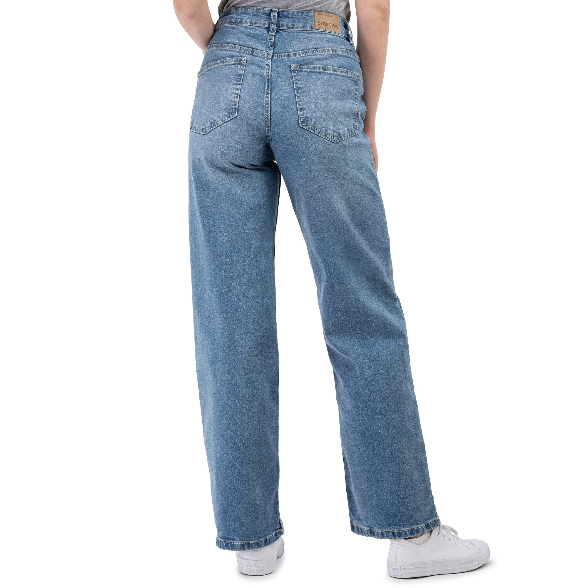 SUBLEVEL Weite Jeans Damen Jeans High Waist weiter Schnitt bequem und dehnbar