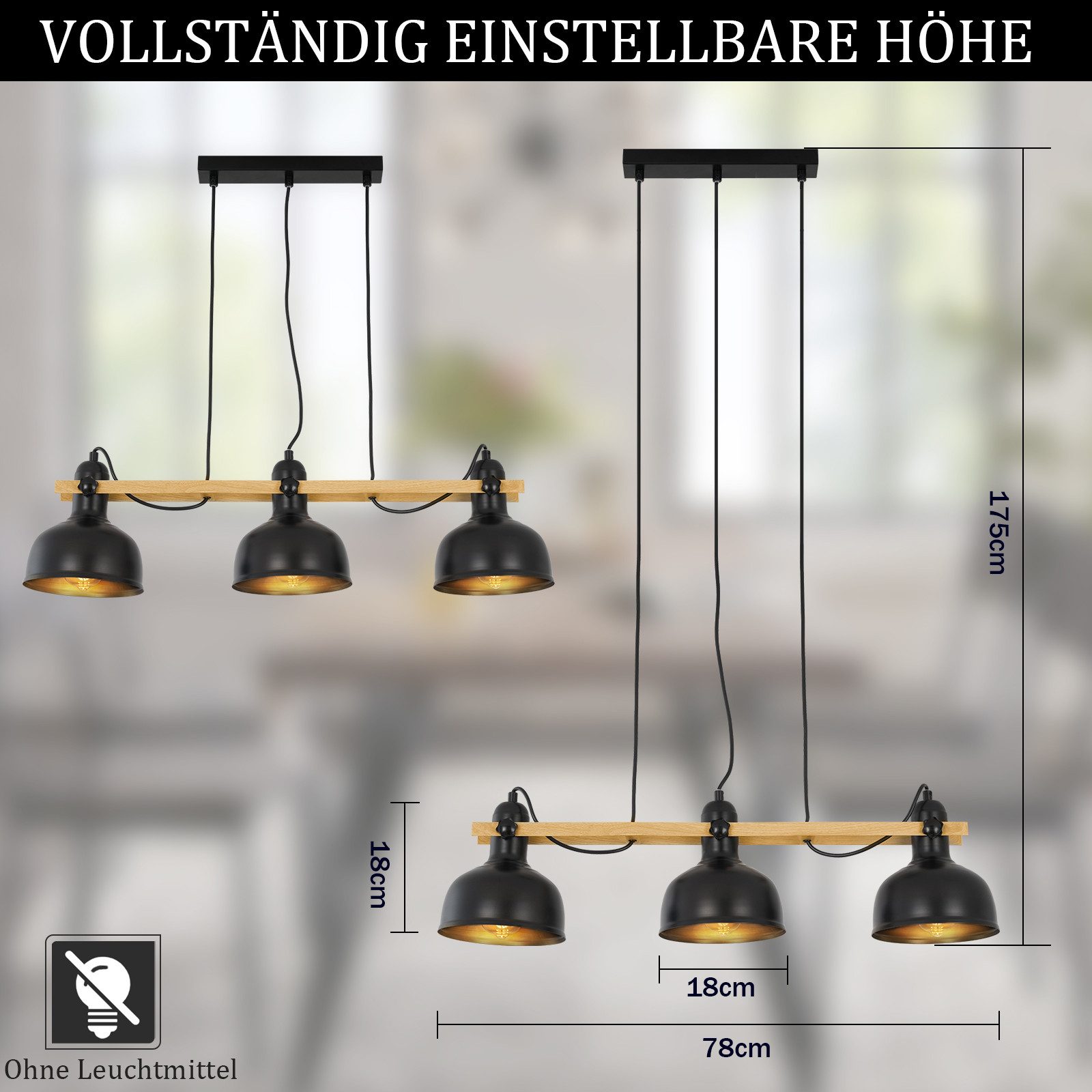 ZMH Pendelleuchte Esszimmer 1/3 Flammig Schwarz günstig online kaufen
