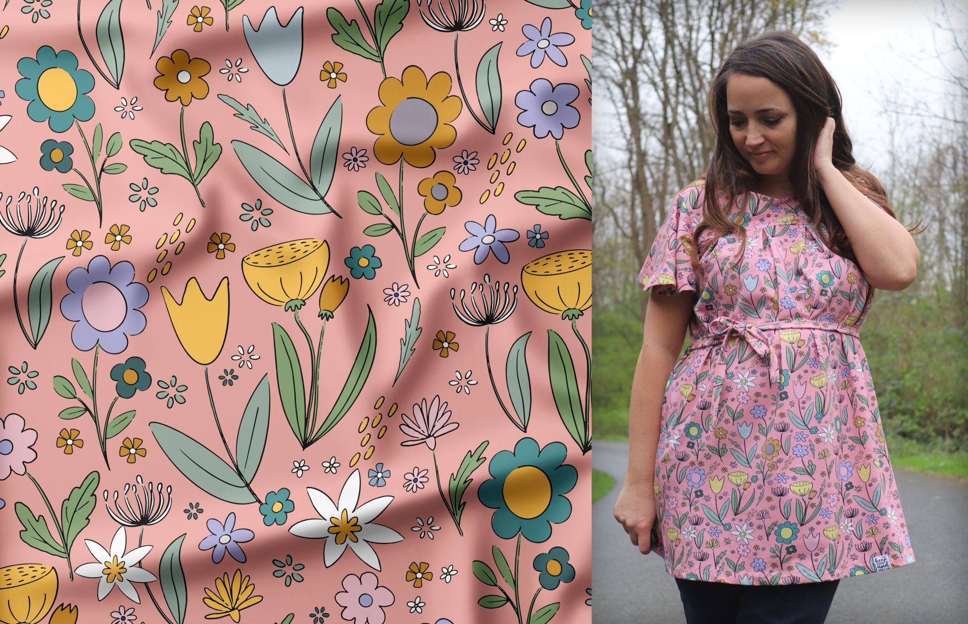 Leylas Welt Stoff Stoff Jersey Nami Blumen 160 cm WB Eigenproduktion Katzengold Design, Reaktivdruck