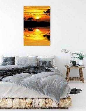 Pixxprint Leinwandbild Elefanten in Afrikanischer Steppe, Elefanten in Afrikanischer Steppe (1 St), Leinwandbild fertig bespannt, inkl. Zackenaufhänger