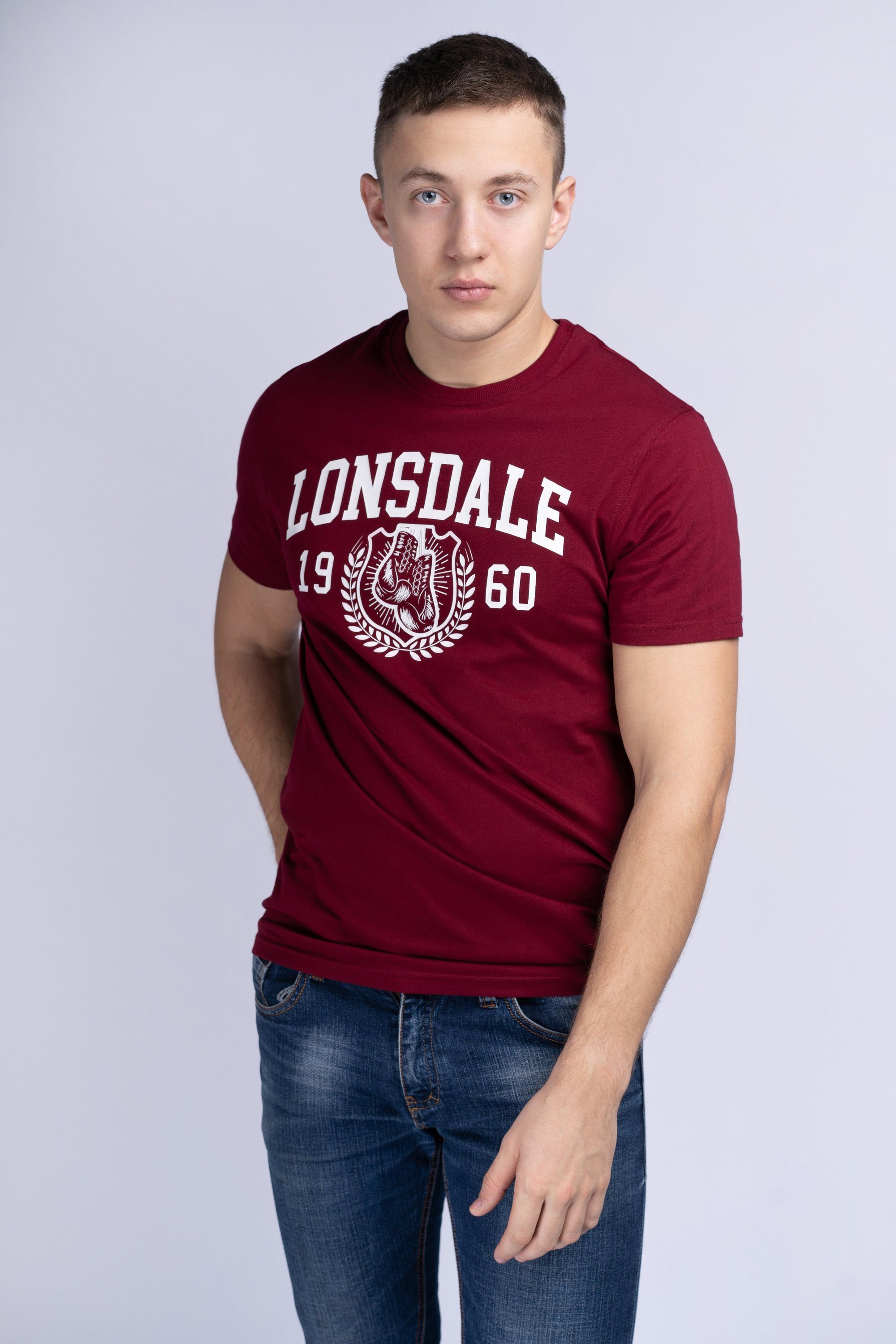 Lonsdale T-Shirt STAXIGOE Oxblood/White