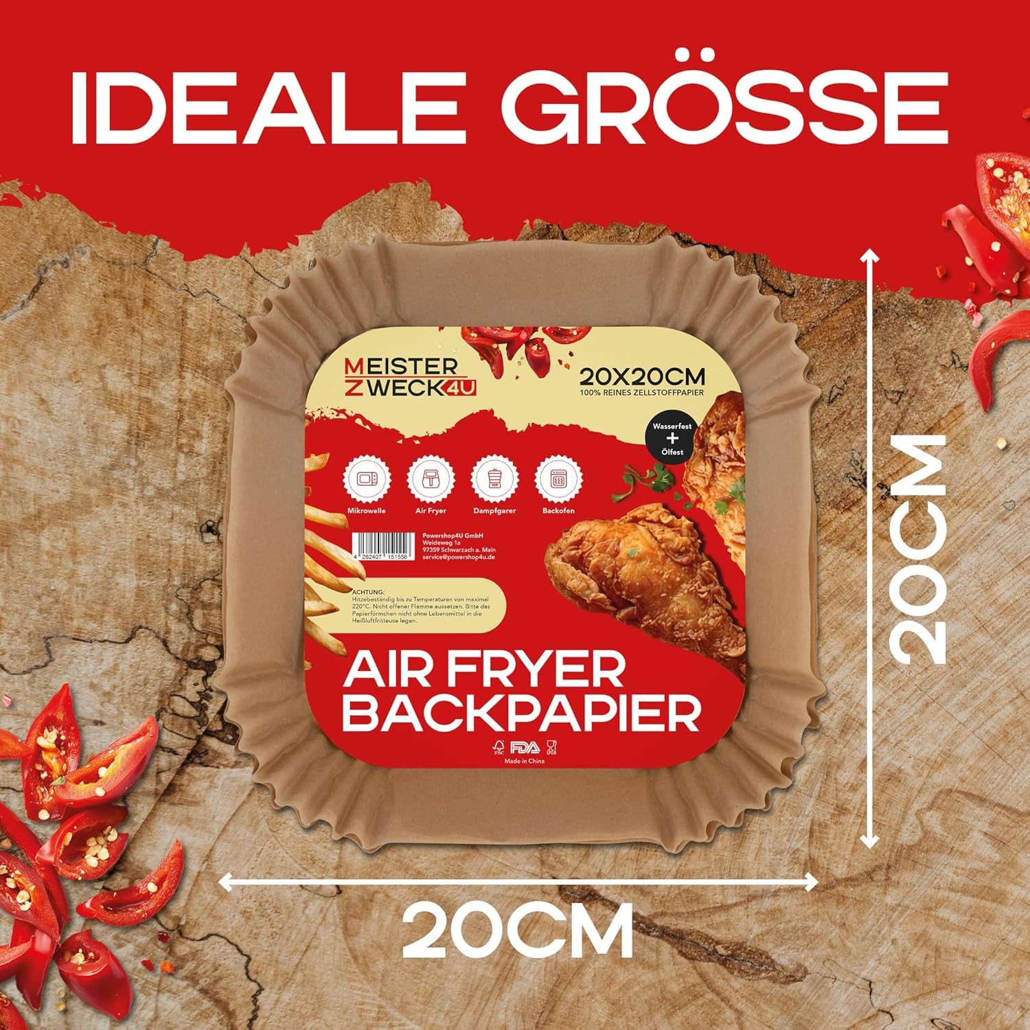 MEISTERZWECK4U Backpapier Airfryer Backpapier 100 Stück 16x16cm oder 20x20cm, Hitzebeständig bis 220 °C