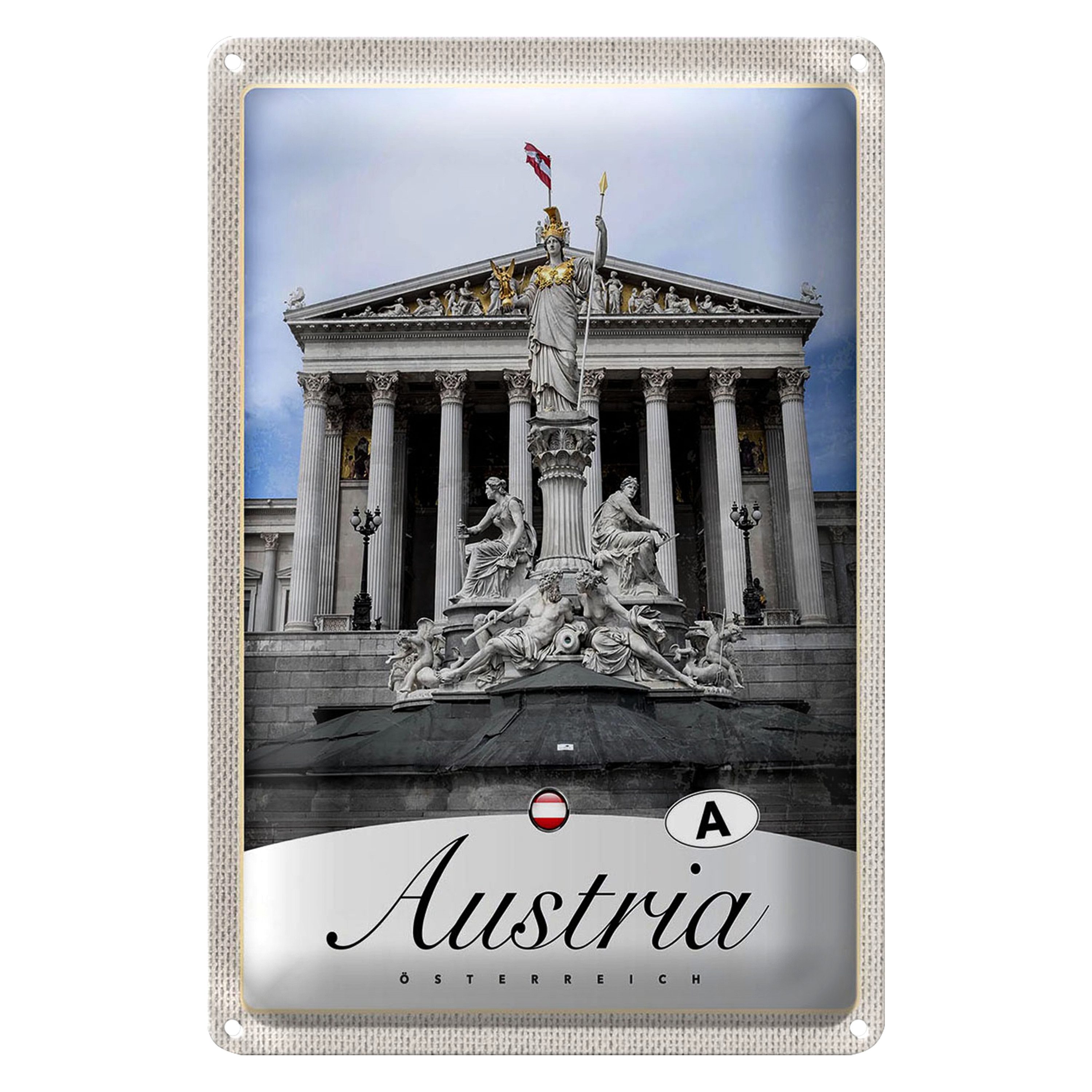 Roomando Metallschild Blechschild Reise 20x30cm Österreich Skulptur weiß gold Römer