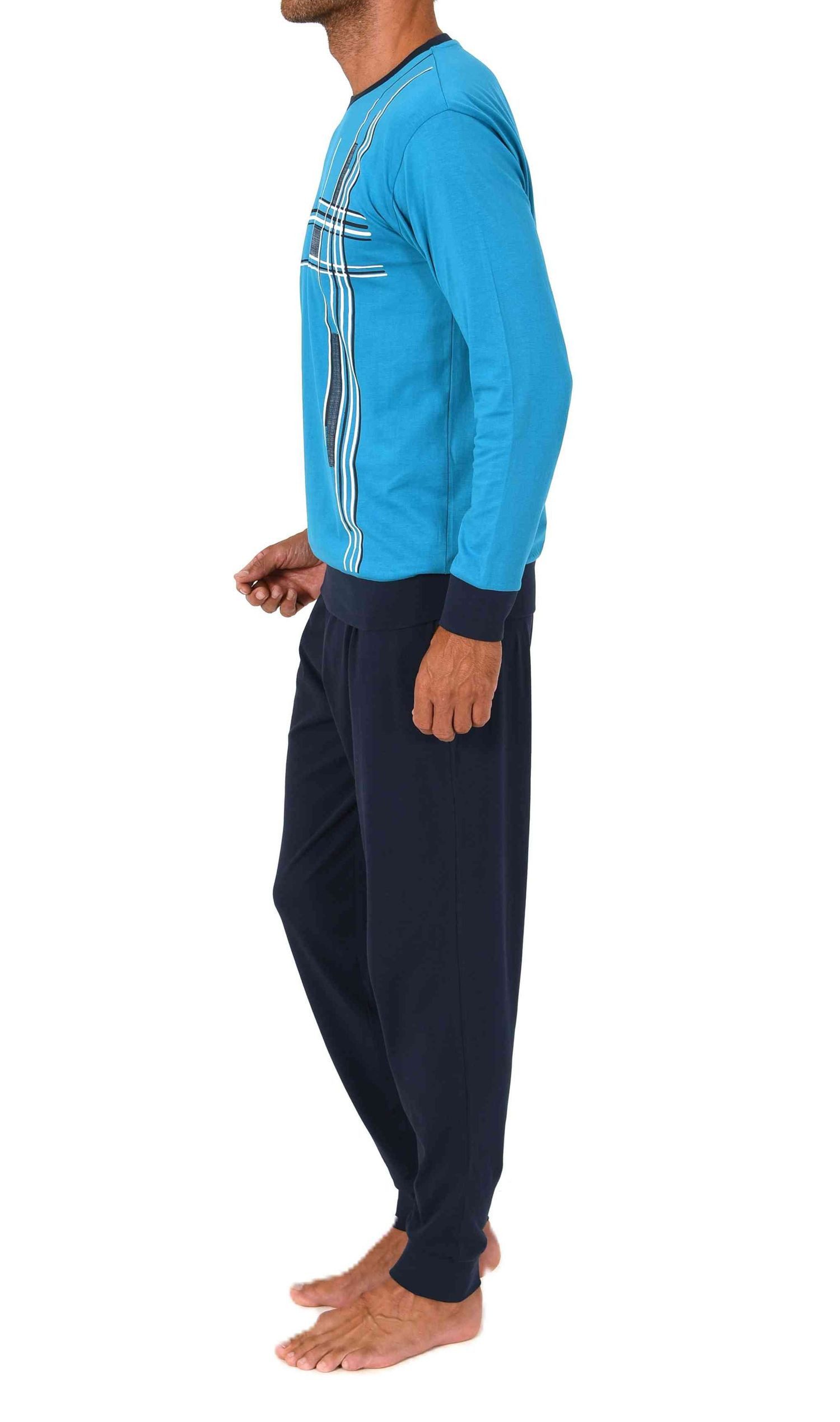 Normann Pyjama Normann Herren langarm Schlafanzug mit Bündchen und edlen Frontprint – Bild 2 von 3