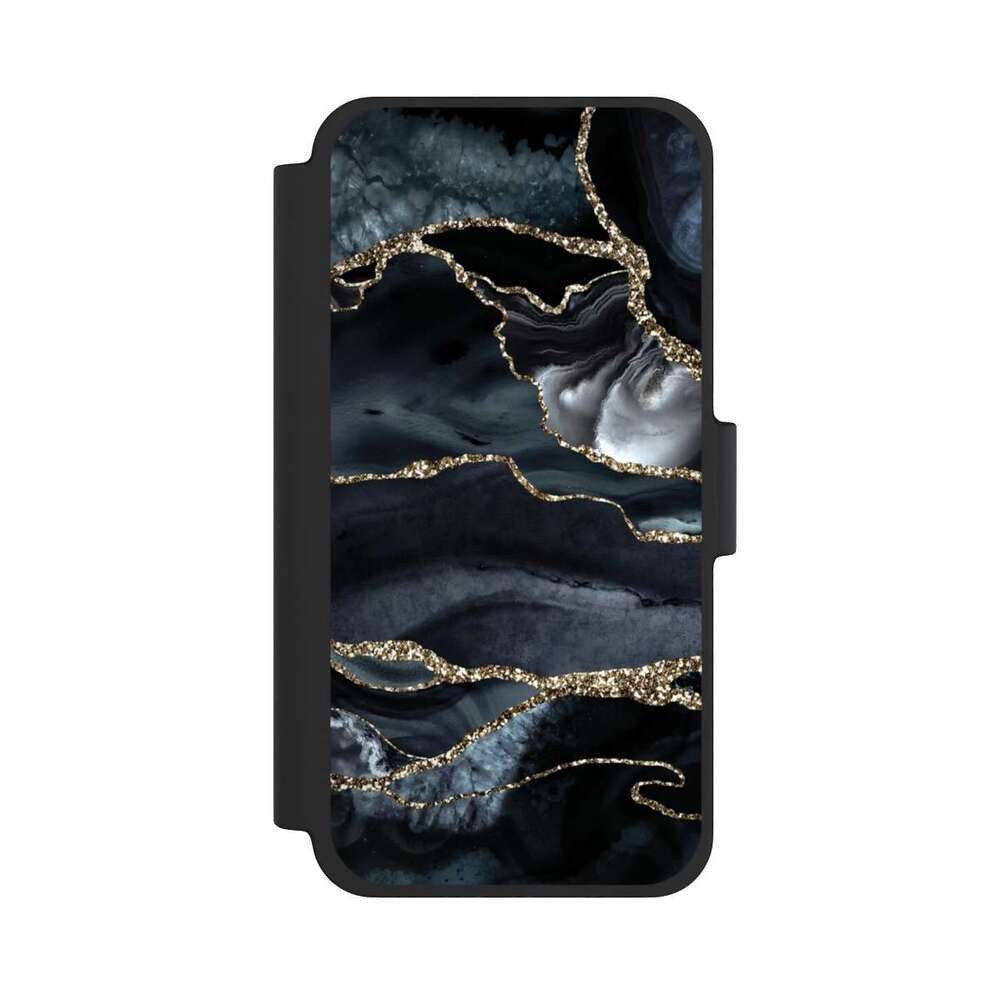 NIVOCASE Handyhülle Glitzer Look Marmor Trends Dark marble gold Glitter look, Apple iPhone 12 mini Klapphülle Handyhülle aus Kunst Leder